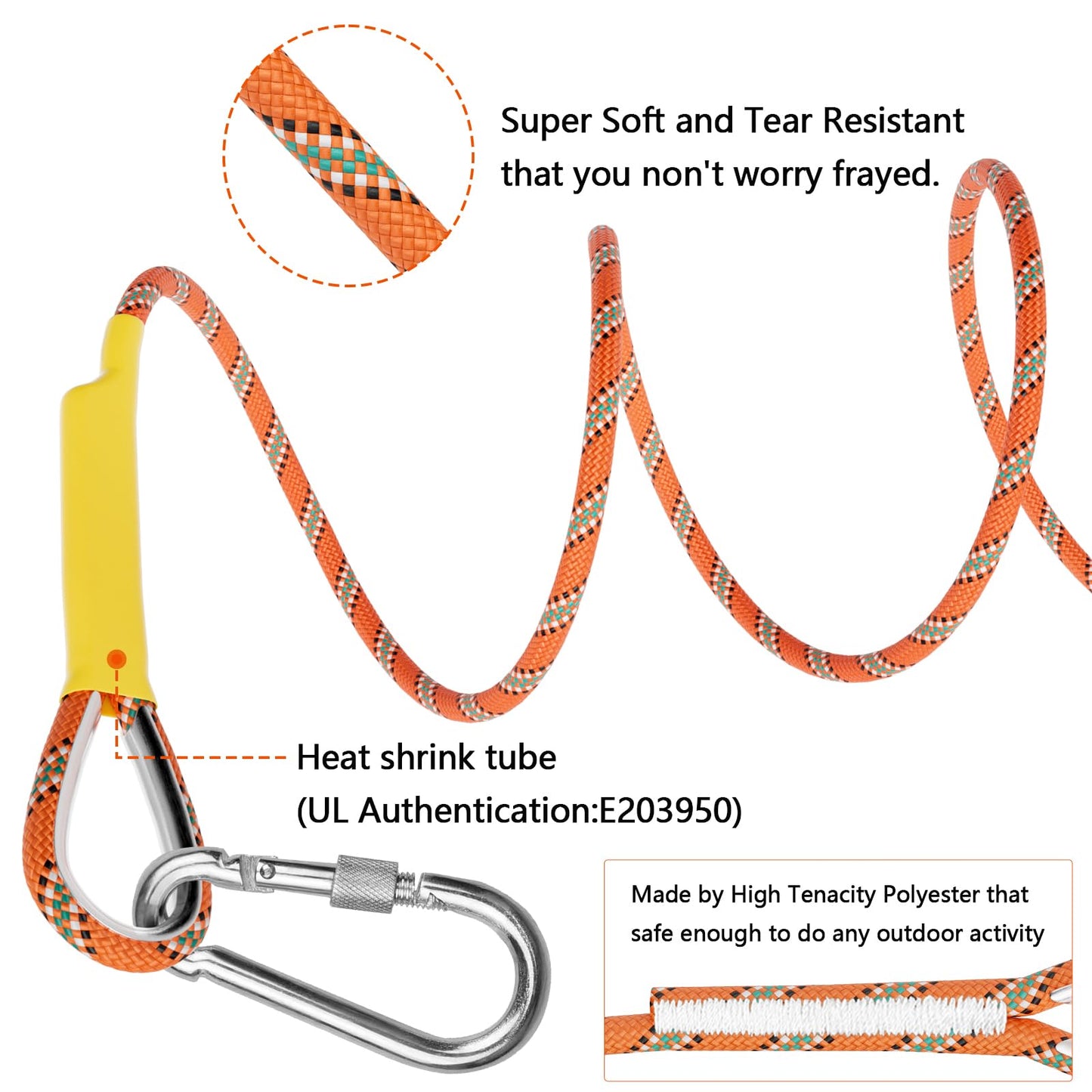 X XBEN Outdoor Climbing Rope 10M (32ft) Rock Climbing Rope, Escape Rope Climbing Equipment Fire Rescue Parachute Rope (32 Foot) - Orange