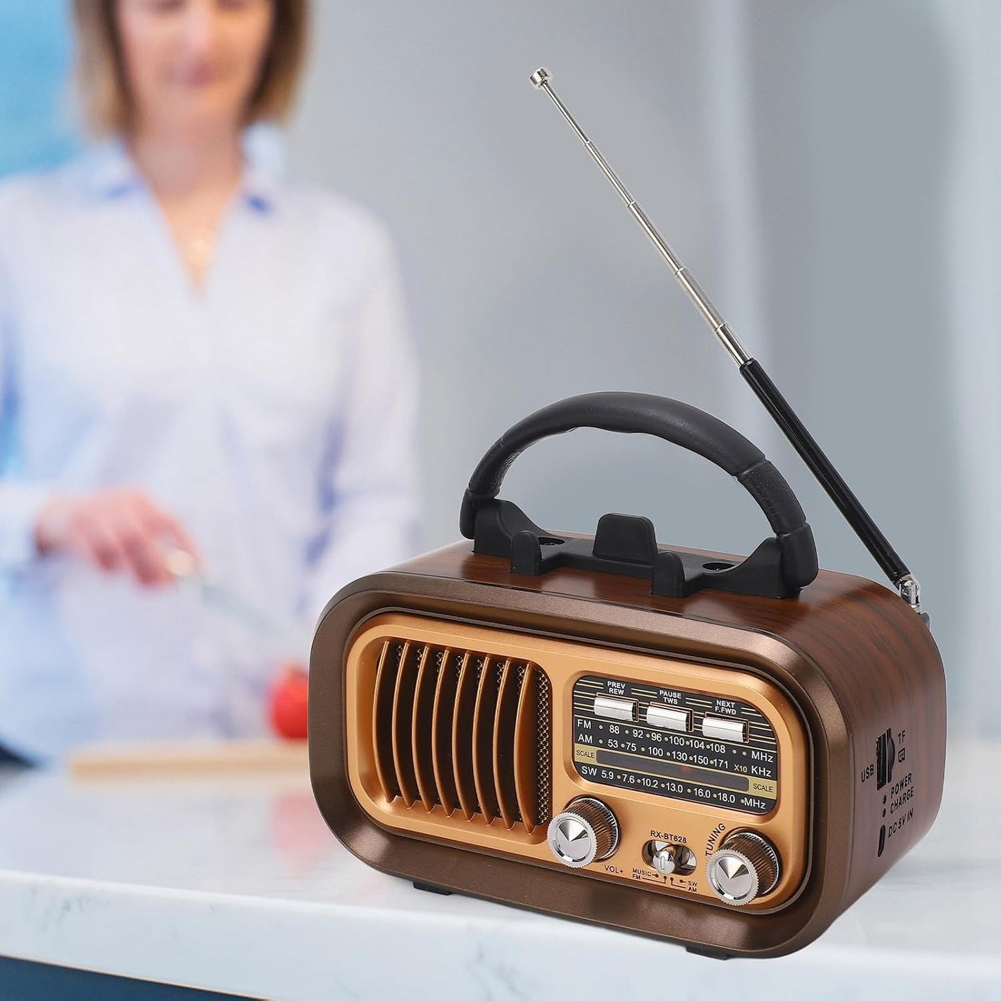 Diyeeni 3 (RXBT628) Portable Vintage Radio Speaker Bluetooth, Multifunctional Design, Bands AM FM Radio, Portable
