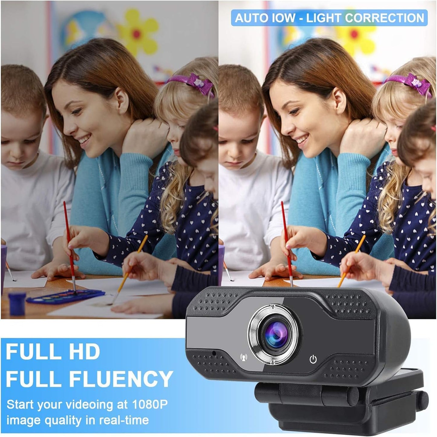 JORPETS 1080p Full HD Webcam with Privacy Shutter and Tripod, Video and Wide Angle Camera, Built-in Mic, Widescreen USB