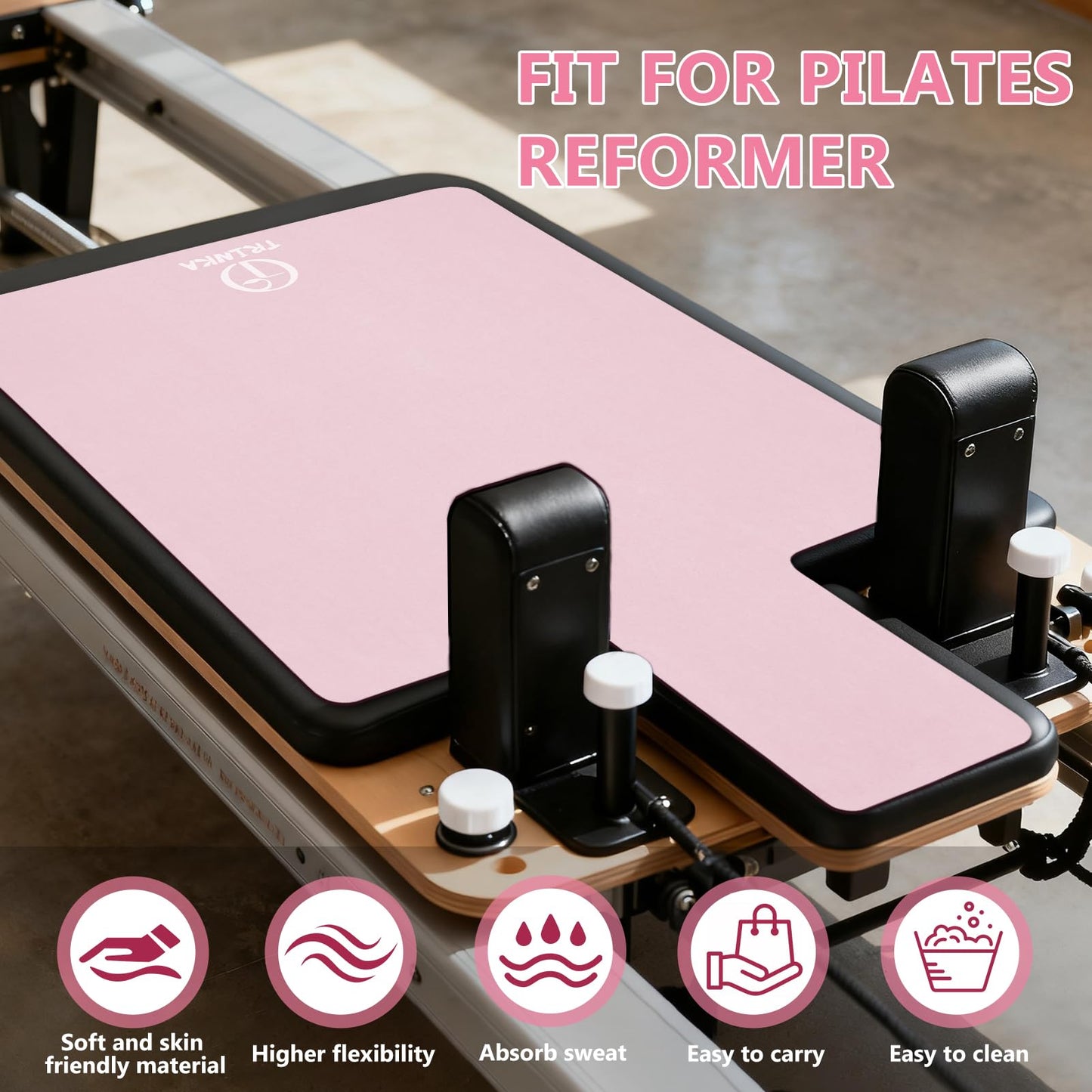 Non-Slip Pilates Reformer Mat, 2mm Thick Pilates Reformer Machine Cover Mat, 39" x 24" Foldable Washable Absorb Sweat Accessory for Home, Studio, Gym Fitness (Pink)