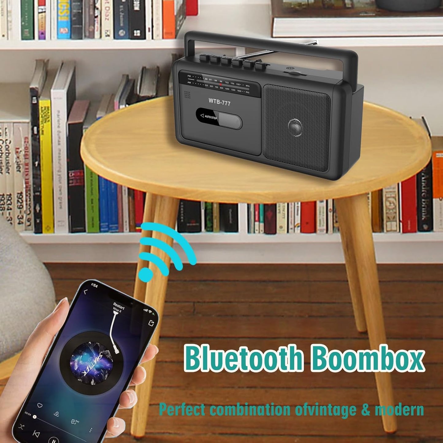 WIITHINK WTB-777 Cassette Cassette Portable Player Boombox, AM/FM Radio Stereo with Bluetooth, USB, Recorder, Earphone