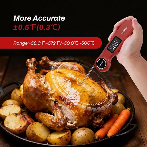 GrillBliss Instant Read Meat Thermometer - USB-C Rechargeable | 0.5s Fast Read & ±0.5℉ Accuracy