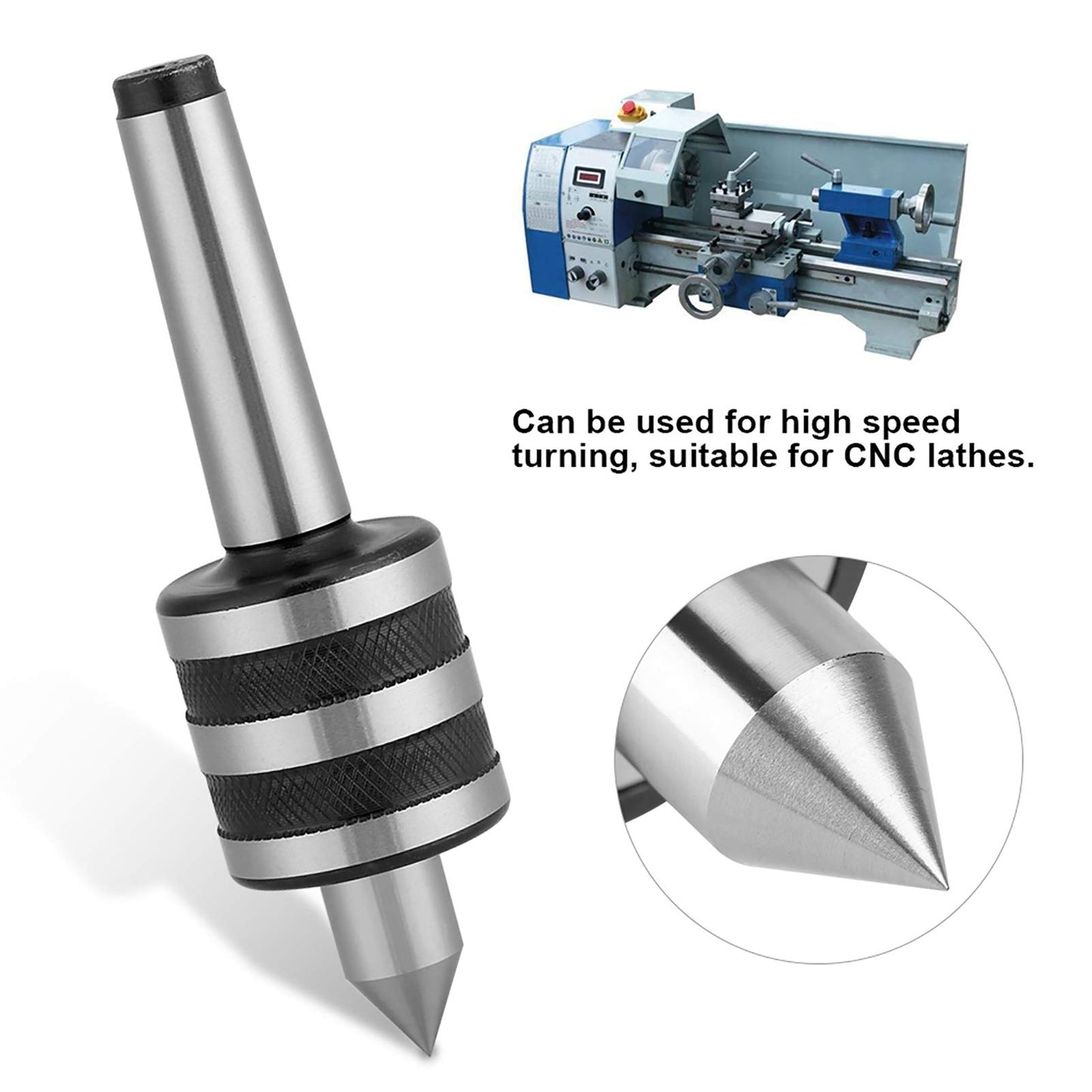 AUNMAS MT2 Live Revolving Center, High Medium Turning Tools Parts for Lathe Tailstock Machine High Speed Turning, 0.01 Accuracy