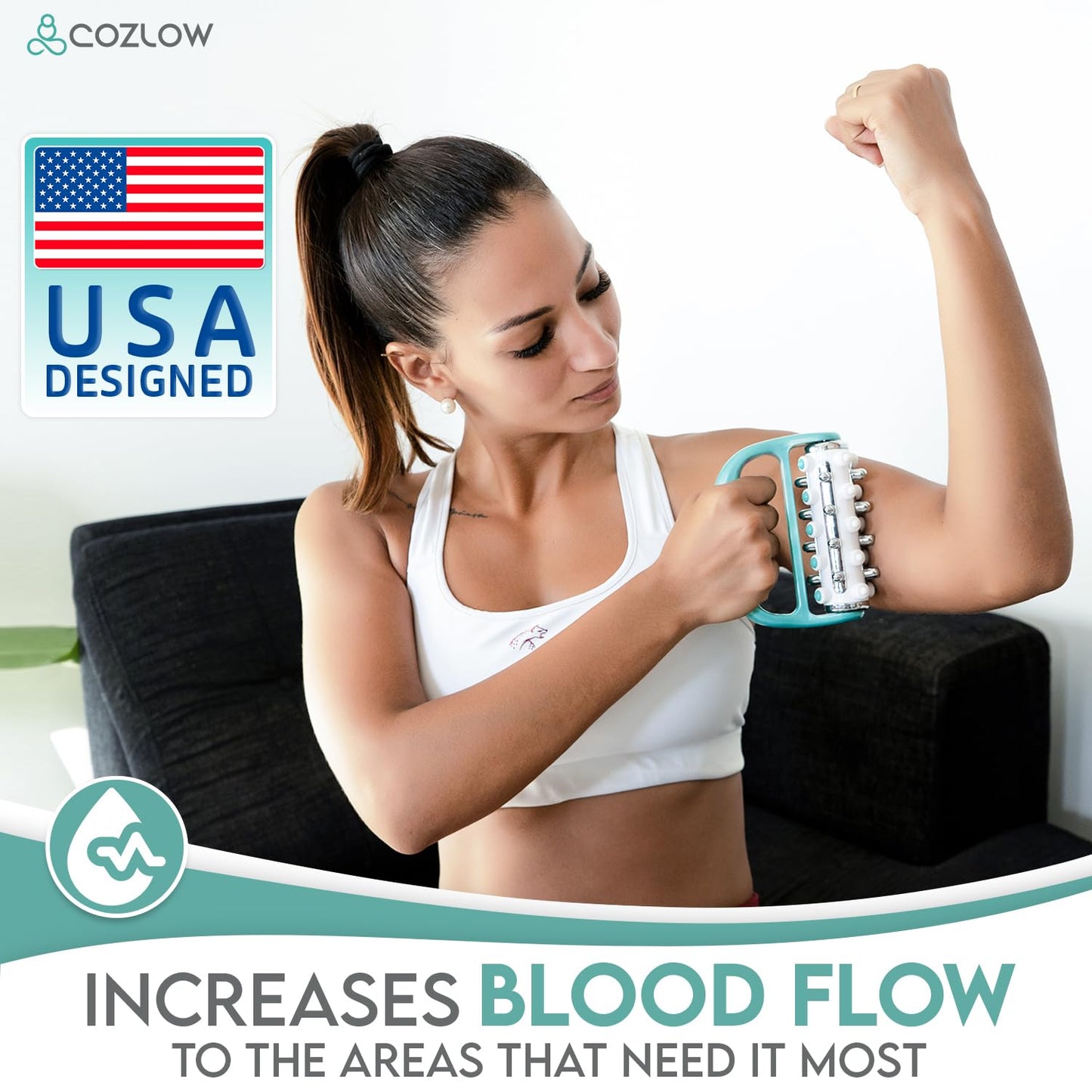 COZLOW - MyoRelease Lymphatic Drainage Massager - Green - Handheld Fascia Release + Scar Tissue Massage Roller for Shoulder, Neck, Belly, Thigh, Leg, Back, Glutes - Helps Reduce Cellulite Appearance
