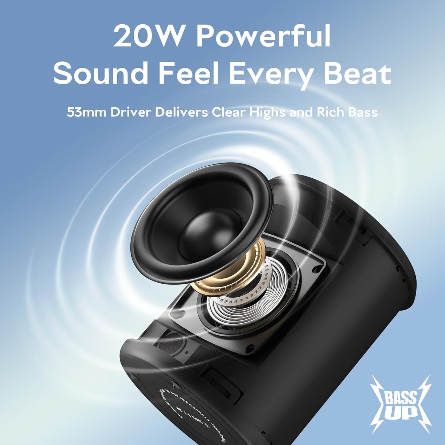 DUDGSIS IPX7 20W 15H Portable Bluetooth Speaker, Waterproof Wireless Speaker with Loud Stereo Sound, Playtime