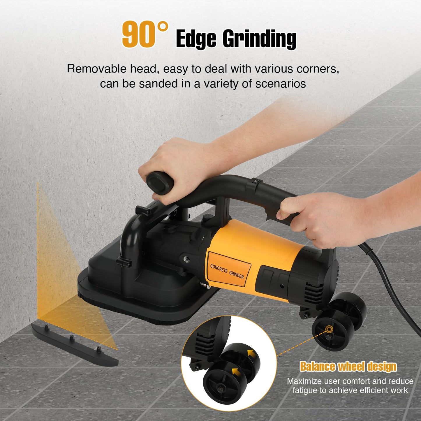 4-Head Concrete Grinder Machine with Handle & Auxiliary Wheels，3800W Floor Grinder For Concrete with 6-Speed Control & Dust Collection Cover, Floor Grinder for Grinding Concrete Deck Marble Granite