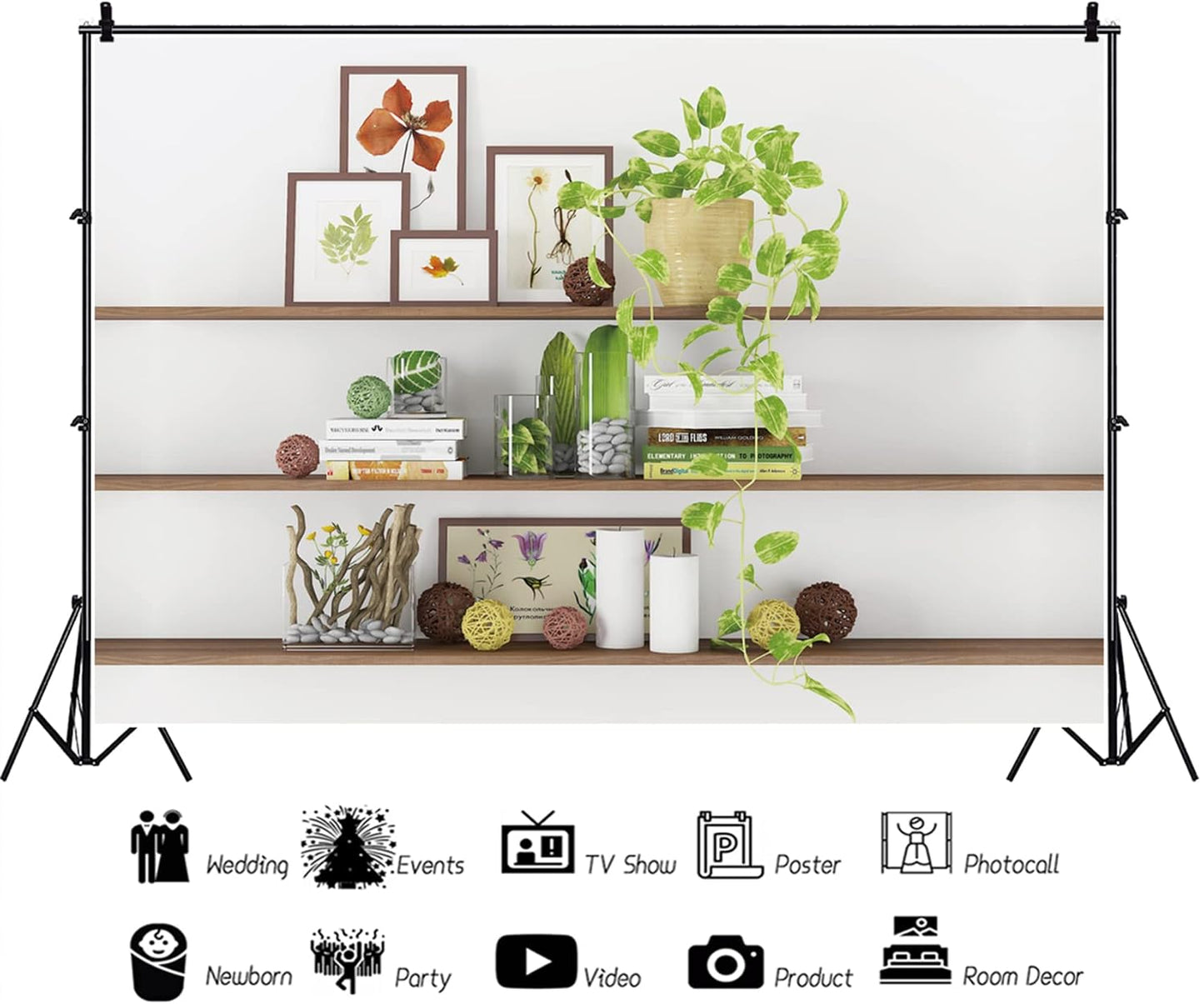 CSFOTO 10x7ft Modern Living Room Backdrop Green Plant Bookcase Office Zoom Backdrop for Video Conference Zoom Screen