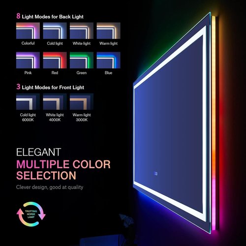 LOAAO RGB LED Bathroom Mirror - 55” x 36” Large Anti-Fog Dimmable Vanity Mirror with Smart Lighting & Memory Function