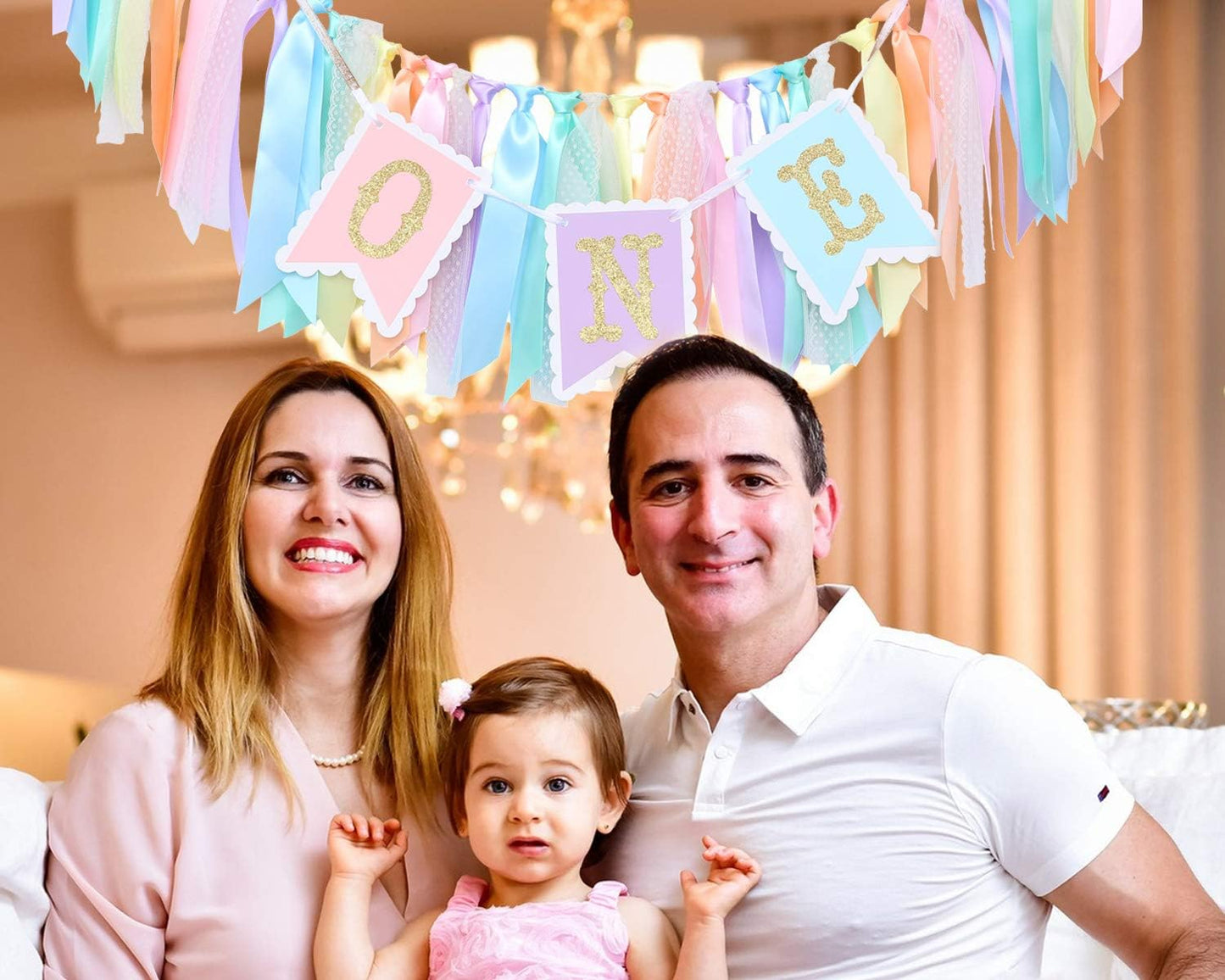 Rainbow High Chair Banner - Colorful 1st Birthday Photo Prop for Baby Girl Smash Cake, Macarons Theme