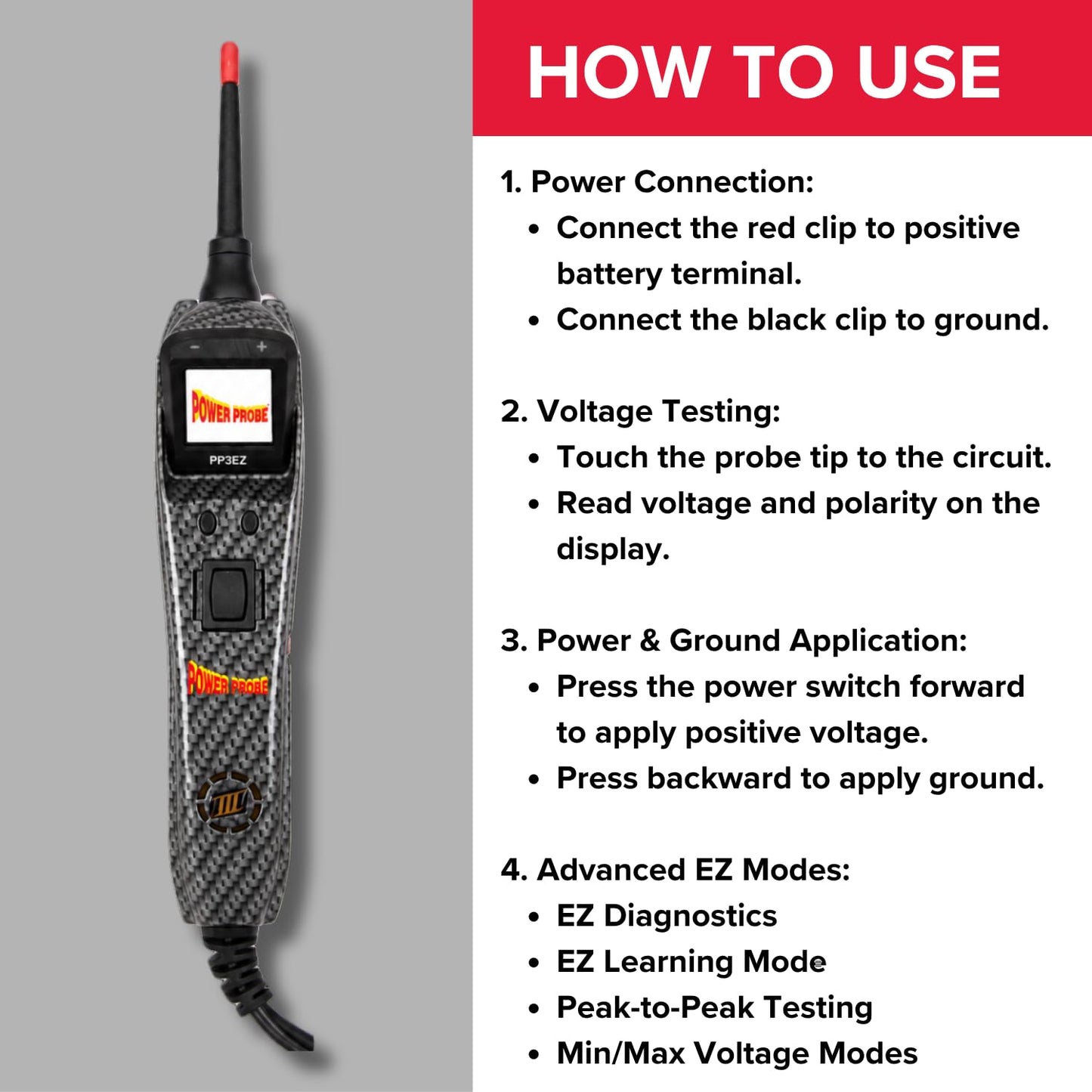 Power Probe PP3EZCARBAS Circuit Tester with Learning and Diagnostics Mode for Easy Automotive Electrical and Component Testing for 12 to 24 Volts Electrical Systems