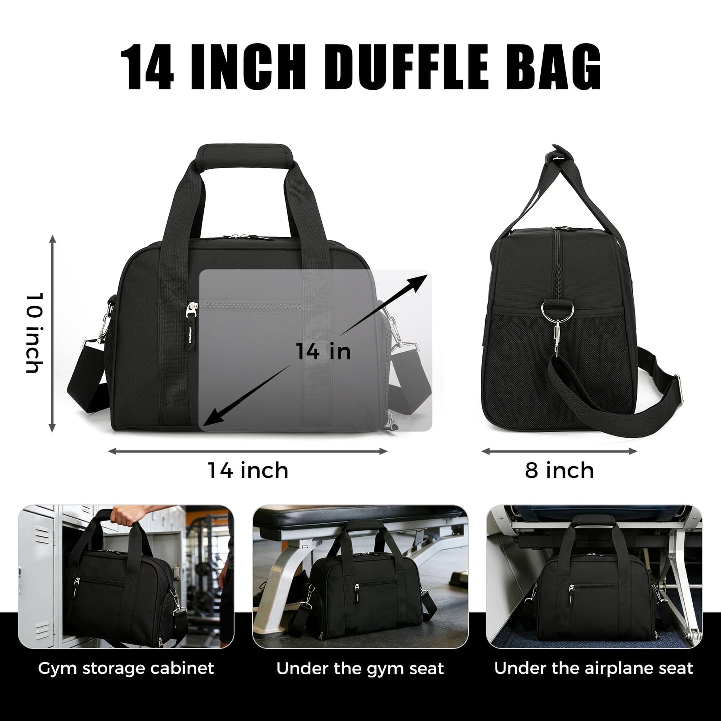 SeaRock 14 inch Small Gym Bag for Men & Women, Mini Duffle Bag with Shoe Compartment, Carry On Duffel Bag for Travel Sports, Black