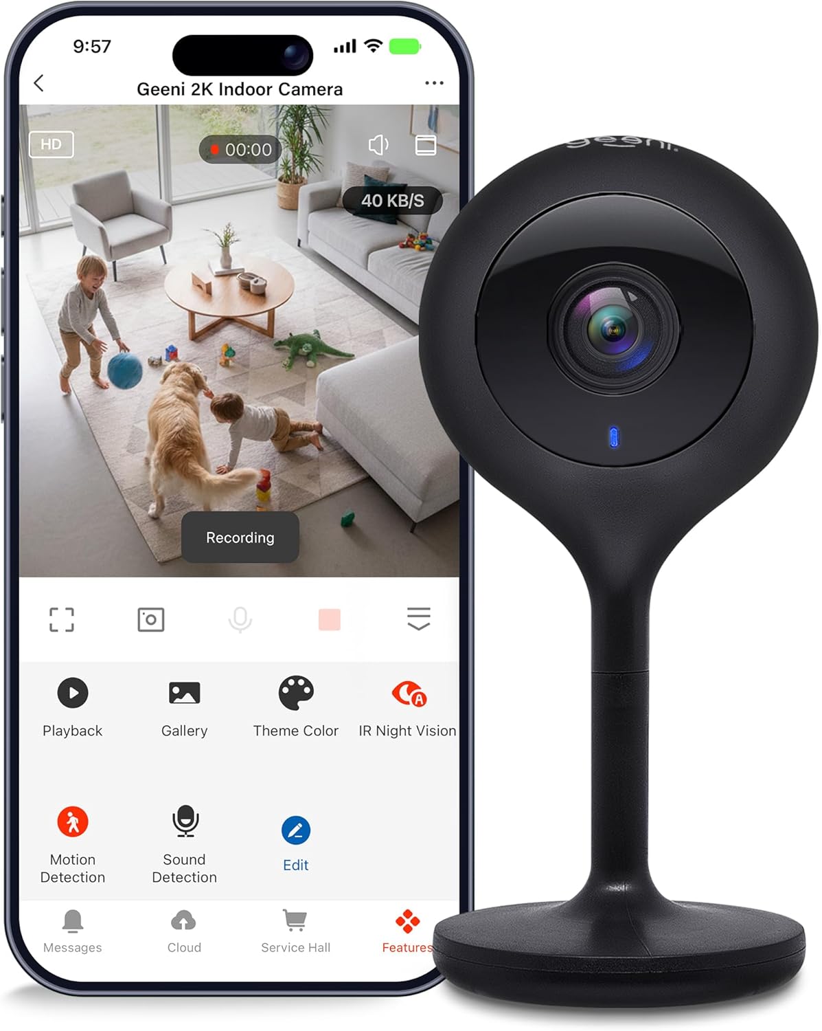 Geeni 2K 4MP 1440p 2-Way 10m Look Smart Indoor Security Camera Ultra HD WiFi Pet & Baby Monitor with Audio, Motion