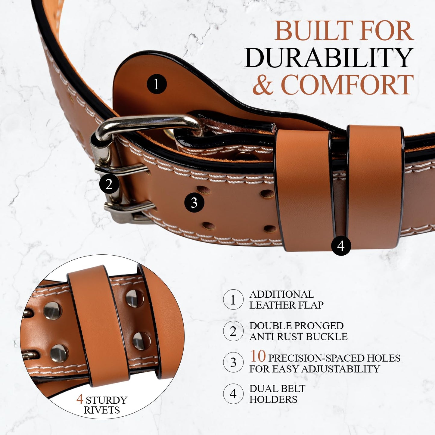 Leather Gym Fitness Belt, 4" & 6" Padded Lumbar Back Support, 10 Adjustable Holes for Weightlifting Powerlifting Bodybuilding Deadlift Squat Workout Strength Training (6-Inch, Brown, 33"-36")