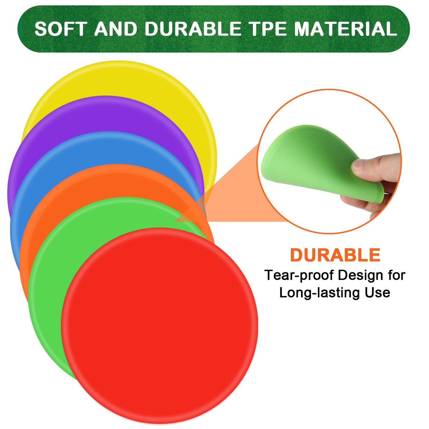 TuXHui 4 Inch Poly Spot Markers for Gym Floor, Non-Slip Rubber Floor Dots Flat Cones, 24Pcs Agility Markers for Soccer, Basketball, PE Training, Dance & Classroom Activities