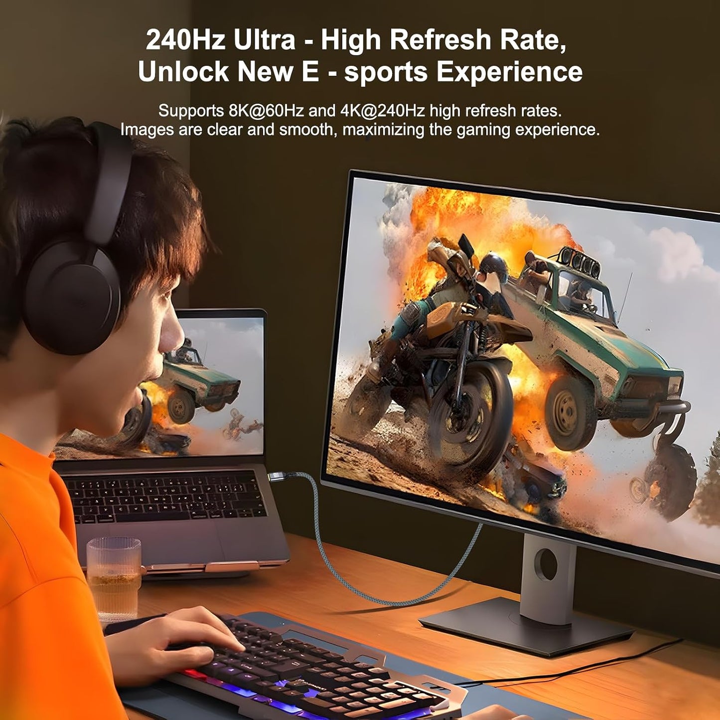 Vay Forwarg 8K@60Hz 4K@240Hz (3.3FT) HD Video Line HDMI to HDNI Gray Backward Compatible Suitable for Laptop HD Monitor