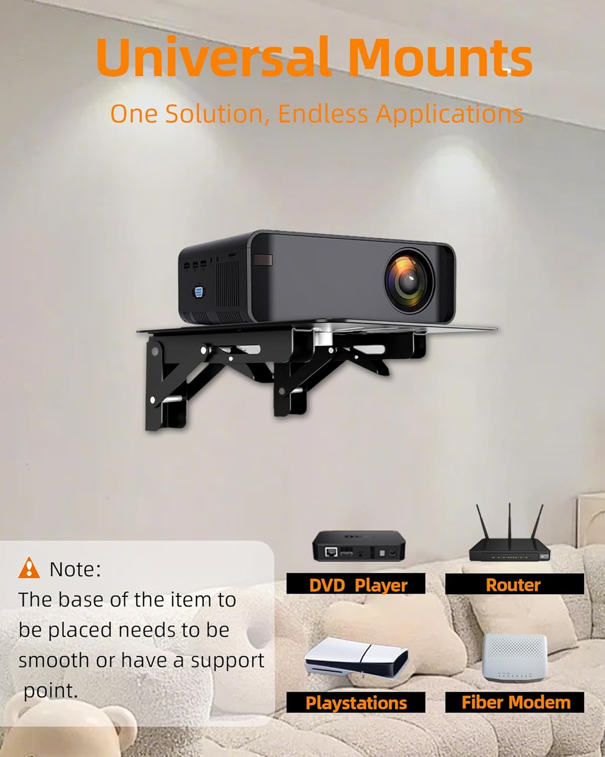 MAWADA PS4, 8.5x7.87 inches, Universal Projectors Shelf for Wall, Foldable Mount with Aluminum Alloy Shelf