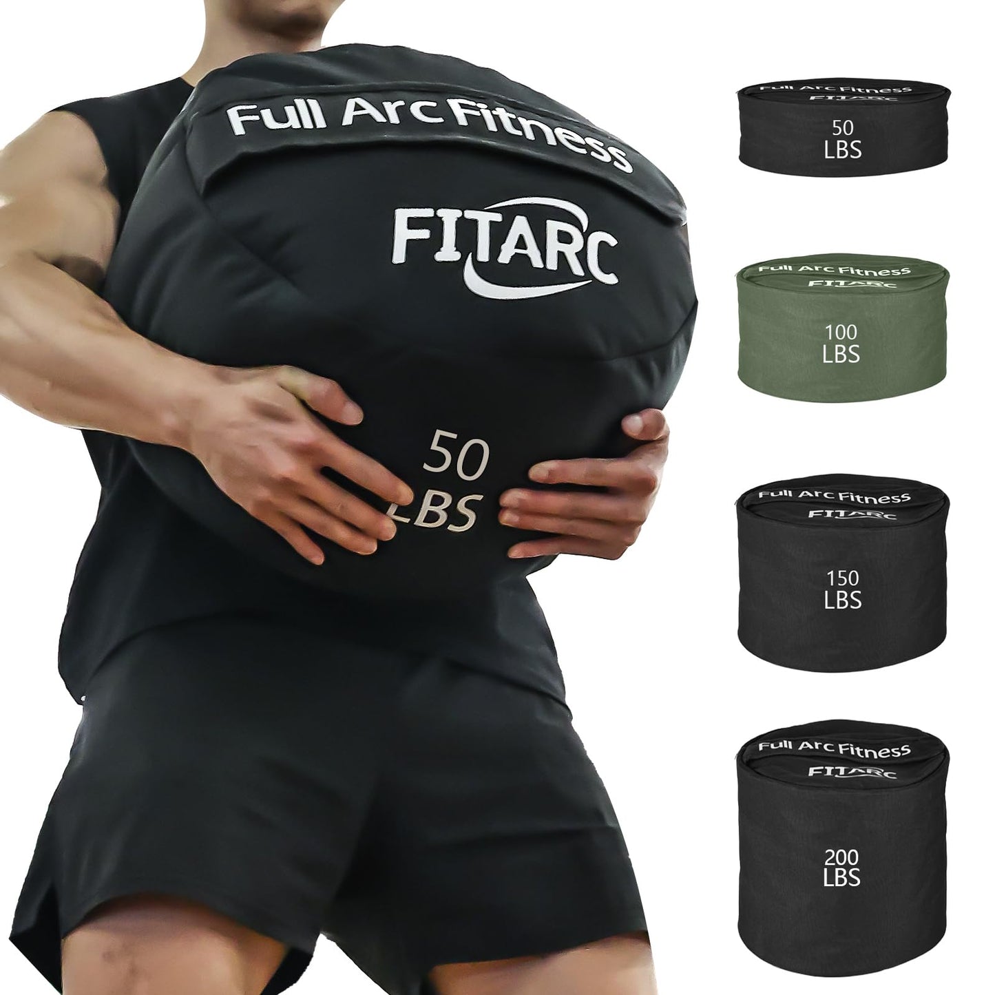 Fitarc Sandbag Workout Bag,Sandbag Training, Sandbags for Fitness,Round Sandbags for Weight Training,Round Sandbag,Cross-Training & Exercise, Workouts Equipment Sand Not Included (Black 50LB)