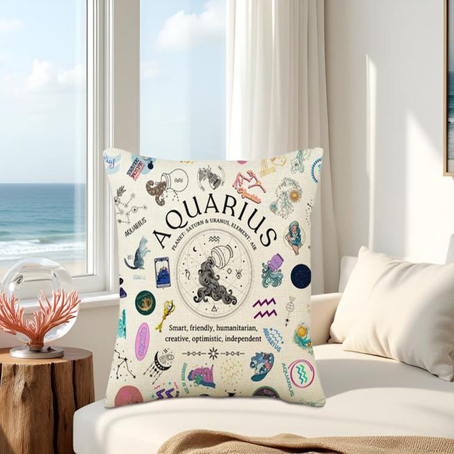 TOTEVOL Aquarius Pillow Cover 18x18, Zodiac Constellation Throw Pillow Covers for Women, Unique Astrology Gifts, Birthday Gift for Aquarius Women & Astrology Lovers