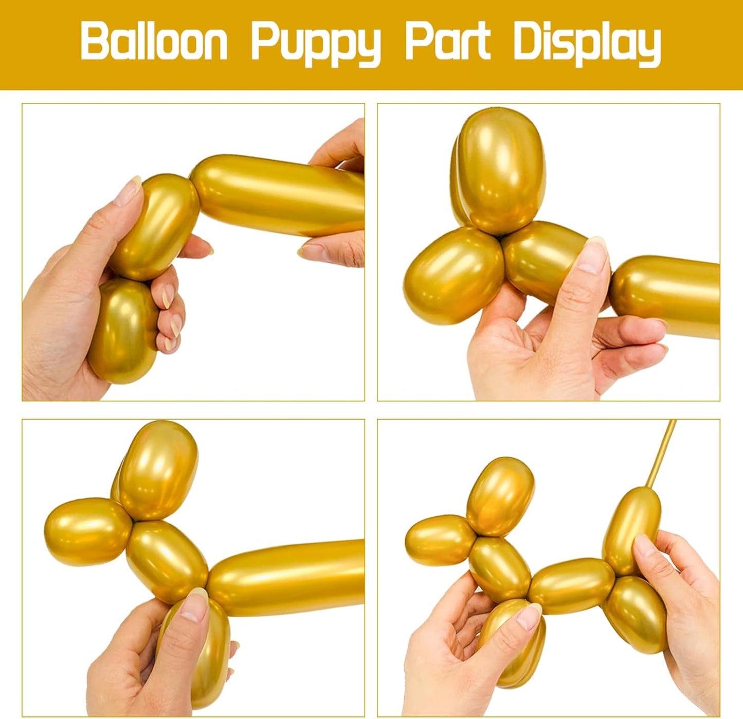 Skiennix 260 Metallic Gold Balloons - Long Latex Twisting Balloons for Animal Modeling | 100 Pcs