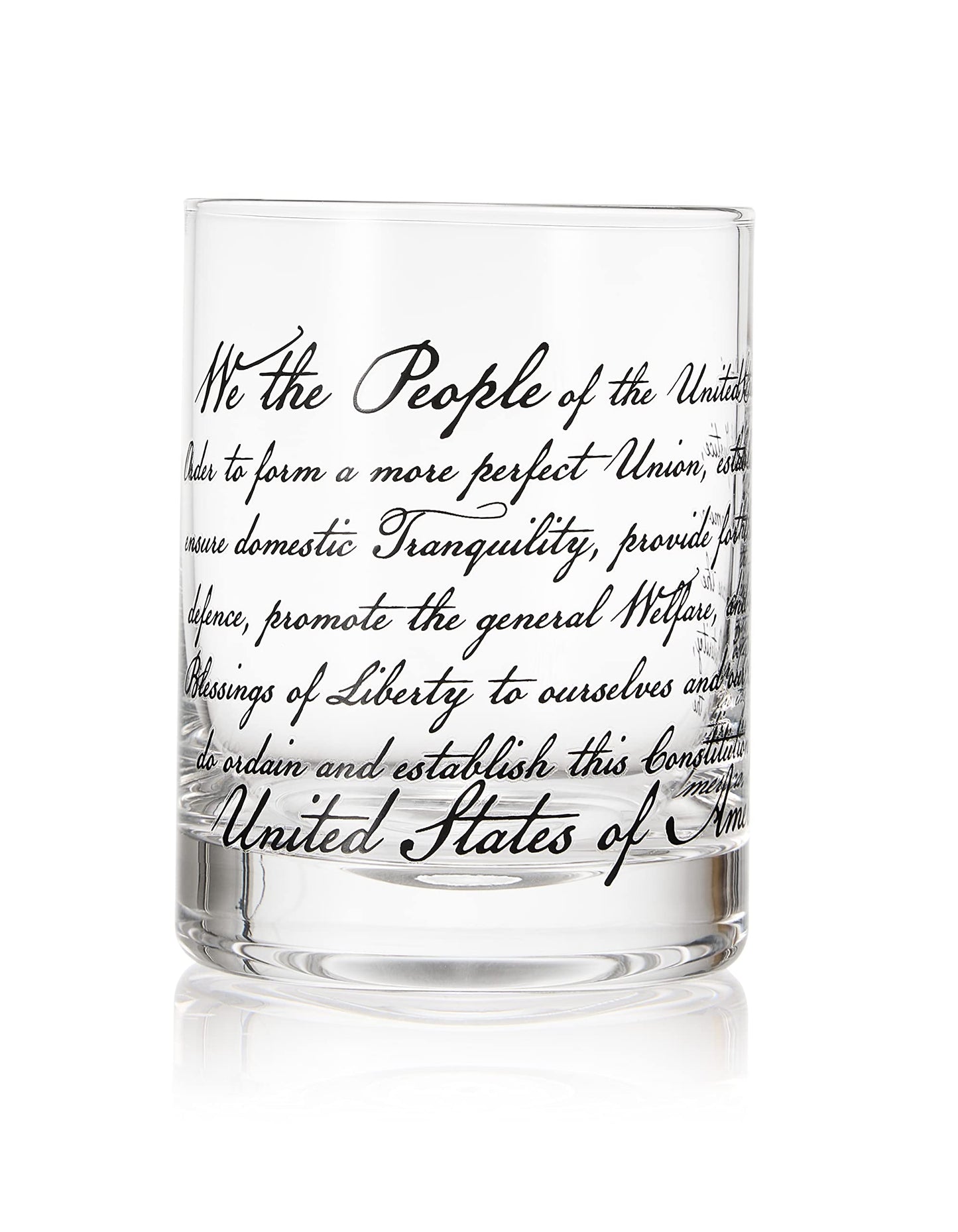 Whiskey Glasses – United States Constitution - Wood American Flag Tray & Set of 4 We The People 10oz America Glassware, Old Fashioned Rocks Glass, Freedom of Speech Law Gift Set US Patriotic