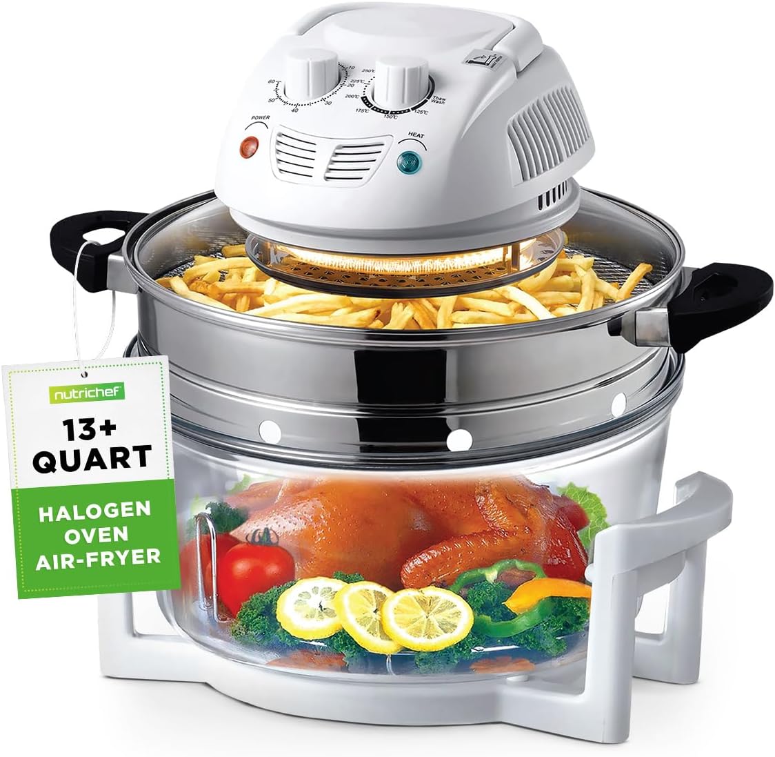 NutriChef Air Fryer - 13 Quart Infrared Convection Halogen Oven | Quick Healthy Meals in White