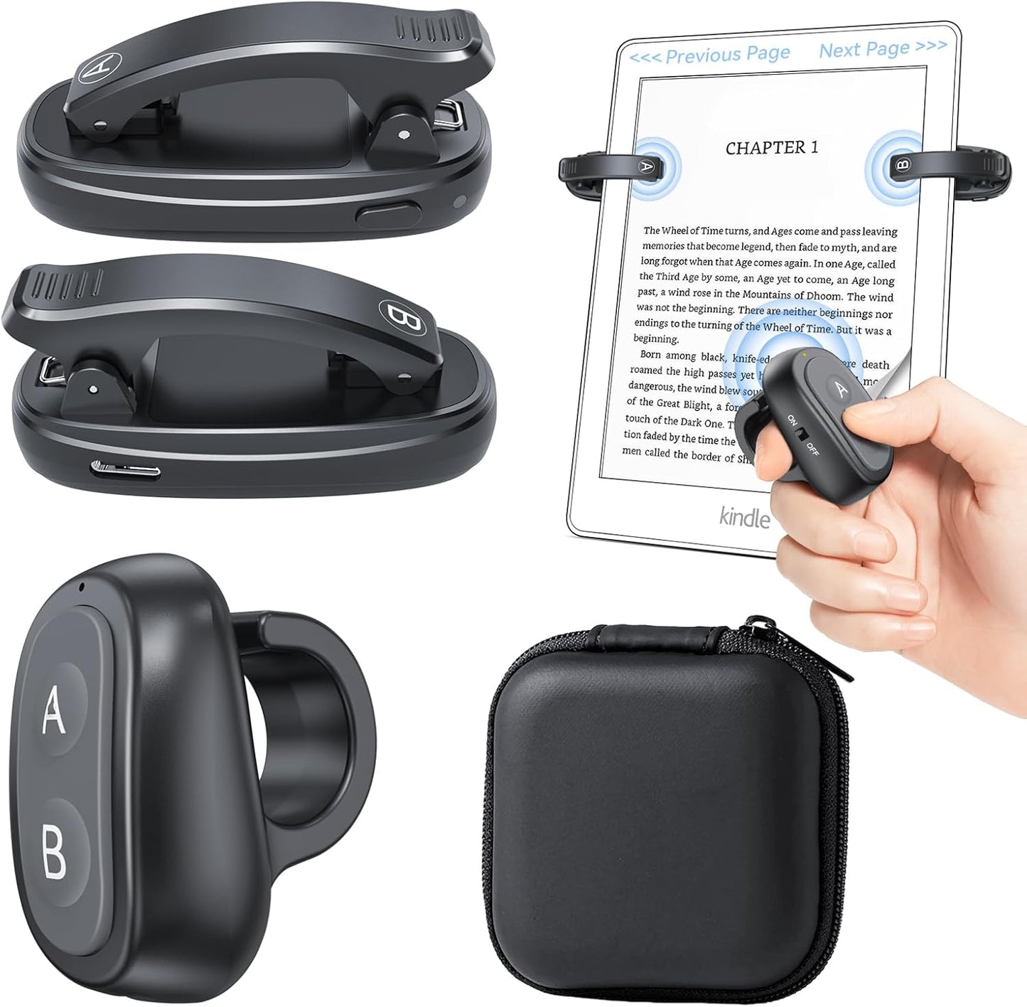 Resptasski [2 Clips] Finger Ring Kindle Page Turner Remote Control for Paperwhite: Rechargeable Wireless Clicker