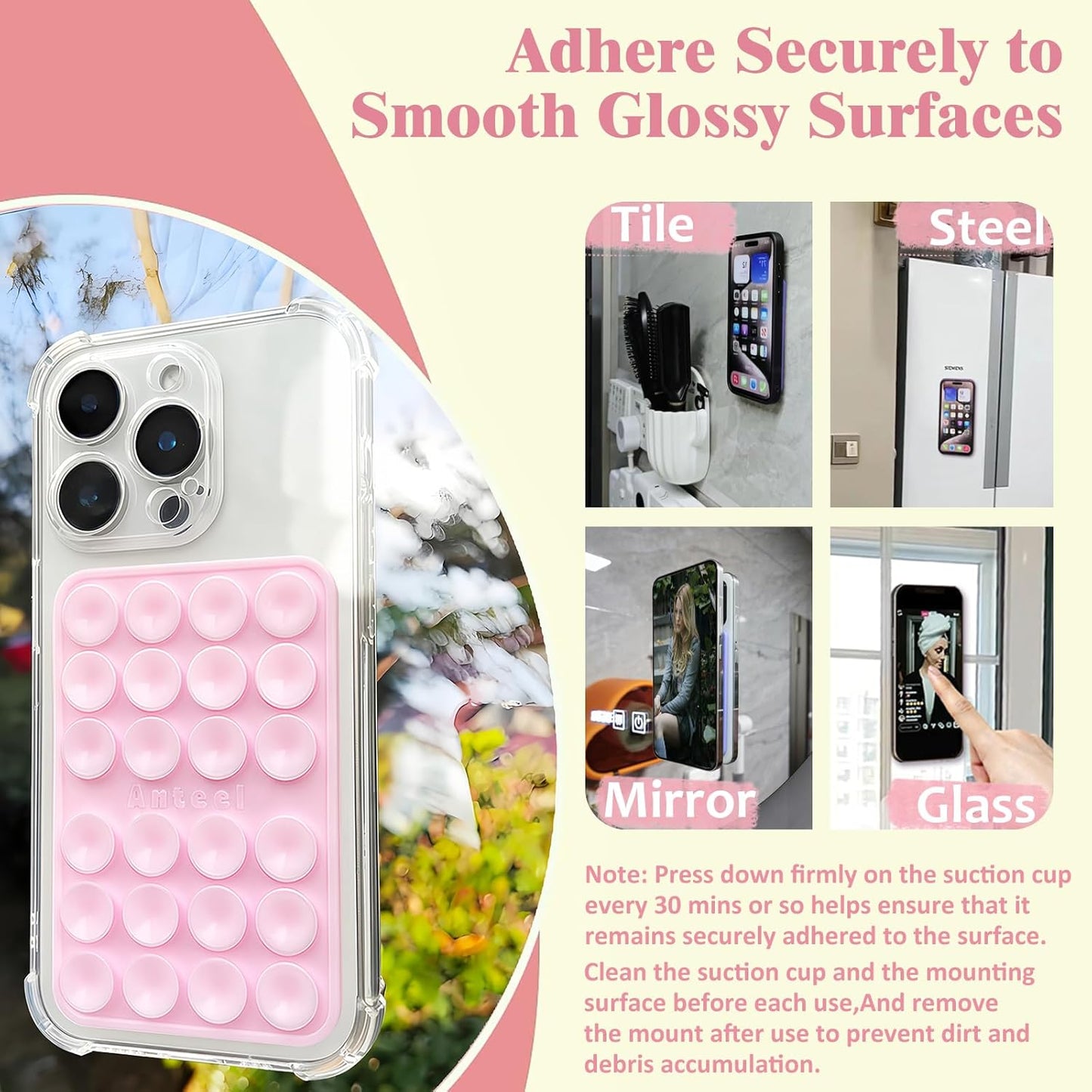 Anteel 4 Pack 2026 2.28"x3.46" Silicone Suction Phone Case Adhesive Mount, Upgraded Thickened & Enhanced Suction Power