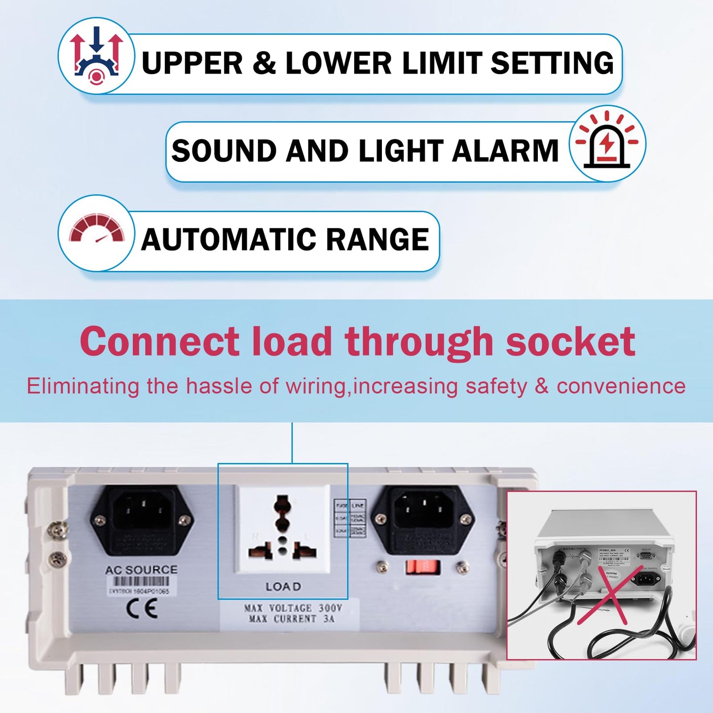 MATRIX MPM-1010 High Precision Bench Digital AC Power Meter - Voltage Current Power Factor and Frequency Meter with Upper and Lower Limit Set and Sound Light Alarm