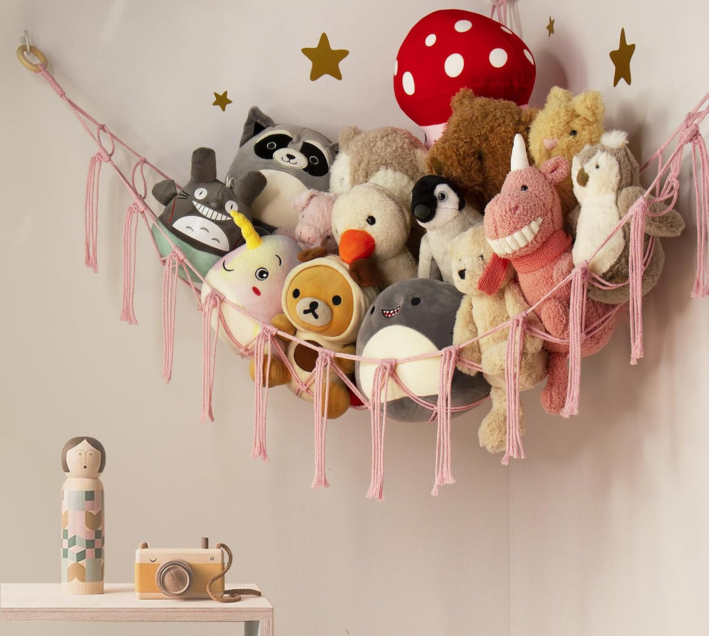 Skiennix Stuffed Animal Storage Hammock - Pink Corner Net Organizer for Teen Girls' Room Decor
