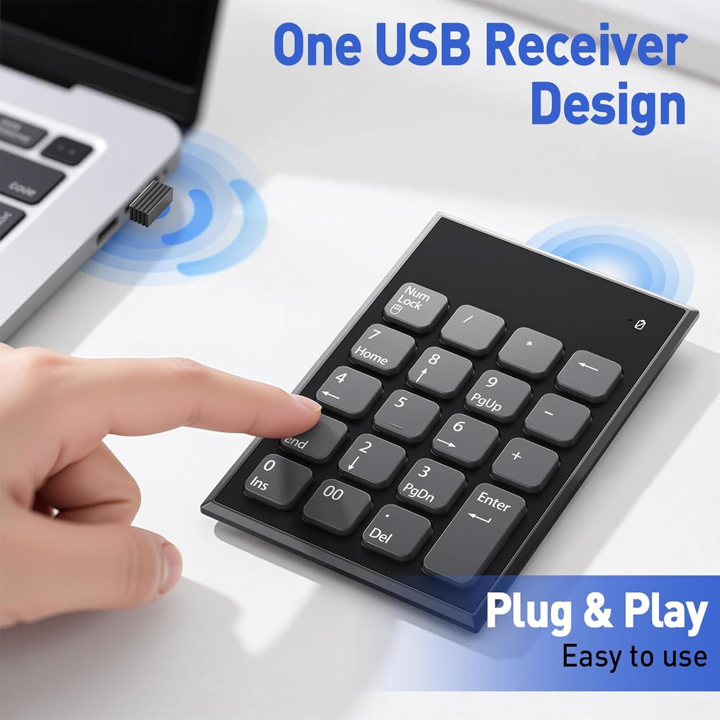Yeemie Pro 19 3 2.4GHz Wireless Number Pad and Mouse Combo, Key USB Keypad and Adjustable DPI Silent Mouse, Ultra Slim