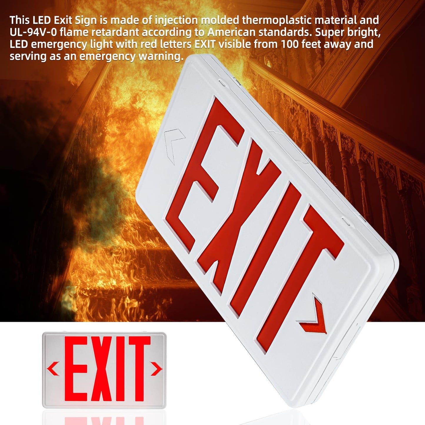 ENJVVS Exit Sign with Battery Backup,Commercial Exit Signs, Red Emergency Exit Light,Combo for Business,Dual-Sided, UL Certified, 120V/277V AC,4 Pack