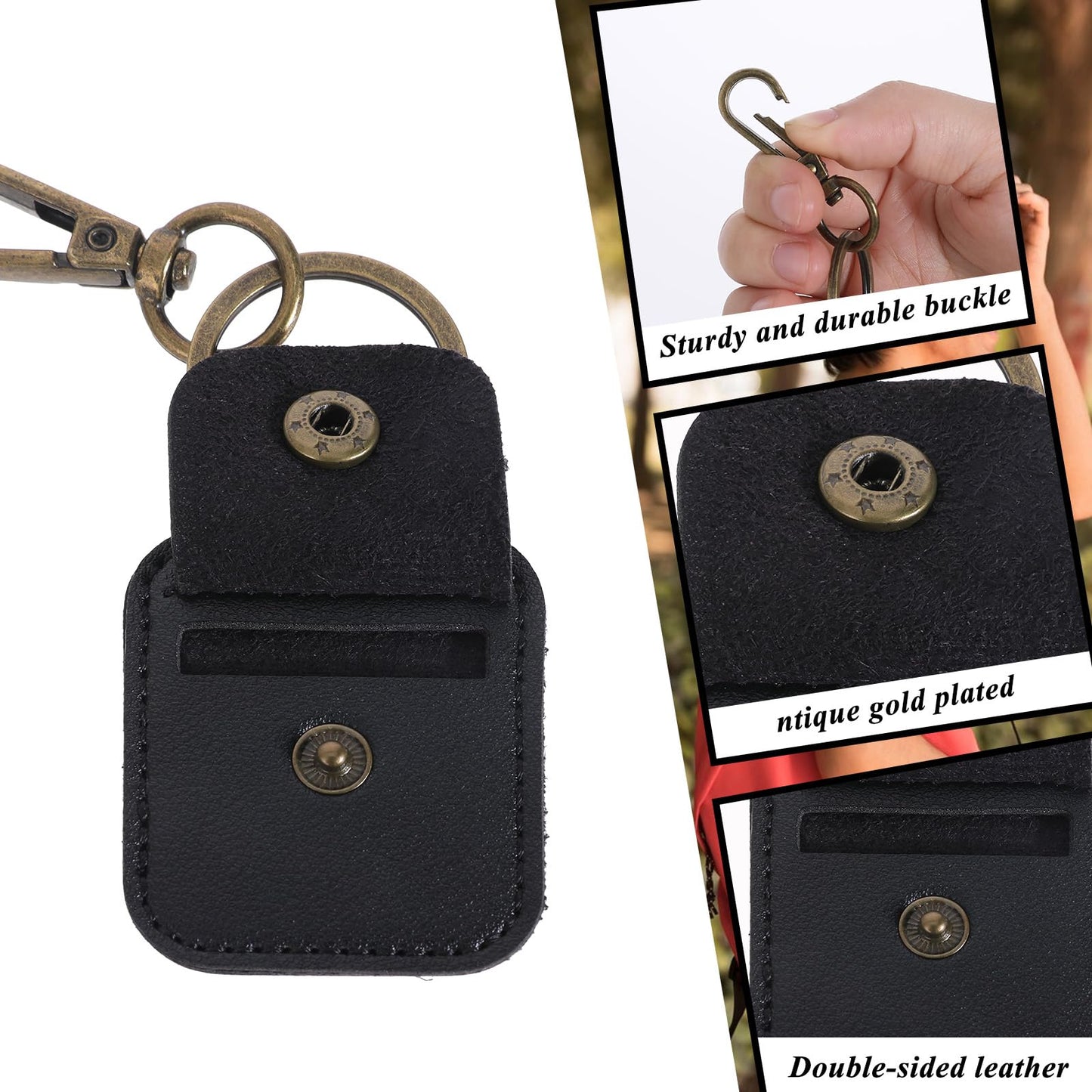 InnoHHustle Leather Ring Holder Keychain, Portable Gym Ring Holder Jewelry Keychain Travel Pouch for Wedding Necklace（Black）
