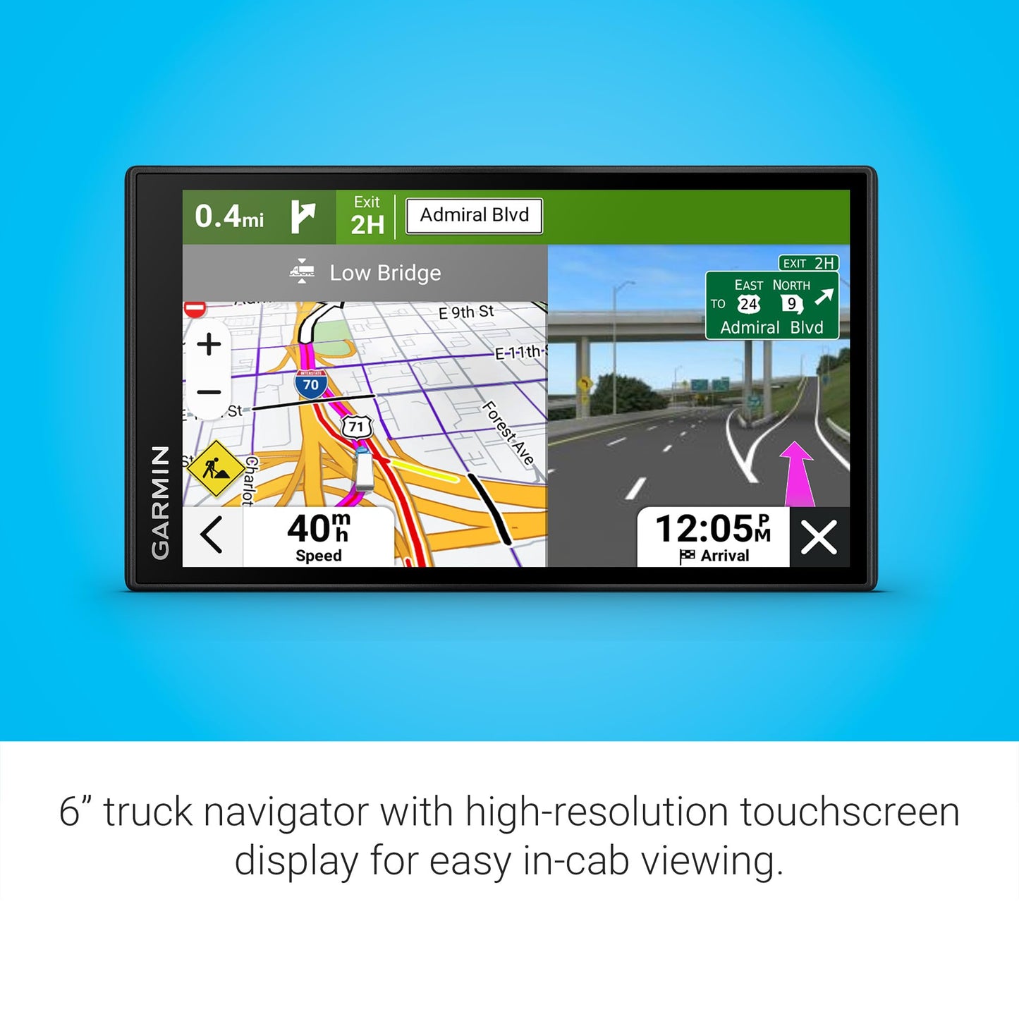 Garmin dezl OTR620 GPS Truck Navigator with 6-Inch Touchscreen Display, 1280p Resolution, and Birdseye Direct Satellite Imagery Support (Black) (Renewed)