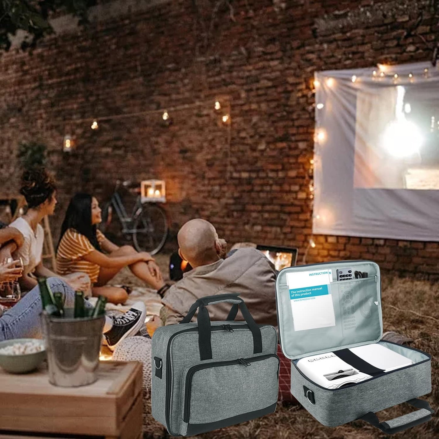 Boczif Projector Case, Portable Storage Travel Case with Laptop Compartment & Adjustable Shoulder Strap for Mini