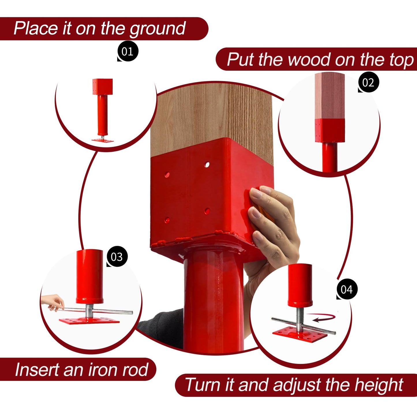 4x4 Screw Jack Post 4 Pack, 13.5"-19" Adjustable Basement Floor Jacks Support, 24700 lbs Heavy Duty Shore Jack, House Jack for Leveling, Crawlspace Shoring, Beam Repair, Structural Repair