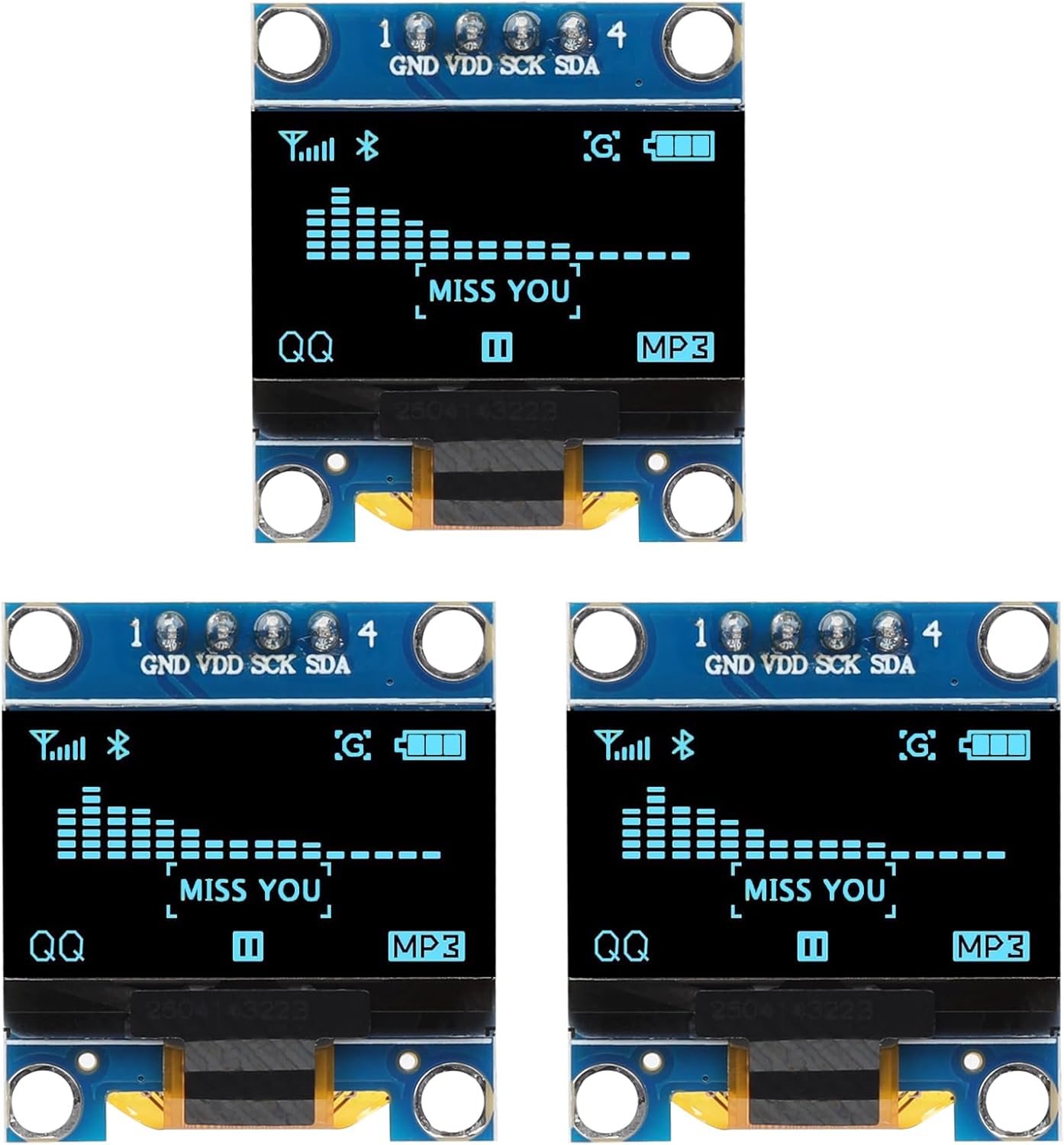 ZHWXFW 3 0.96 Inch 128X64 I2C 4 Pcs OLED Display Module Self-Luminous Mini Screen Board Pin Font Color Blue for Arduino