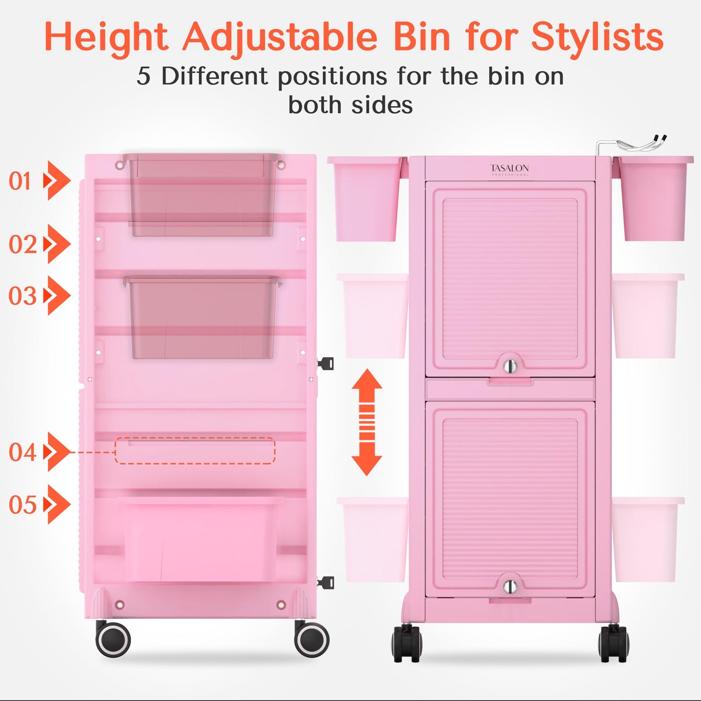 TASALON Pink Lockable Salon Cart with Wheels, Beauty Salon Station Trolley with 6 Drawers & Heat-Resistant Tool Holders, Rolling Barber Organizer for Hair Stylist, Spa & Tattoo Studio