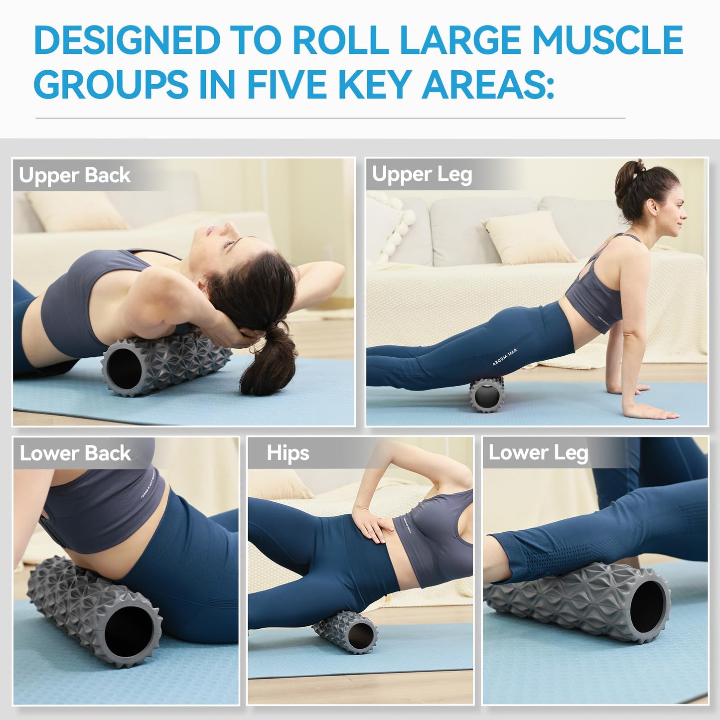 Zmarthumb Foam Roller - 15 inch Deep Tissue Massager for Muscle Massage, Myofascial Trigger Point Release, Exercise, Yoga, Pilates & Stretching(Gray)