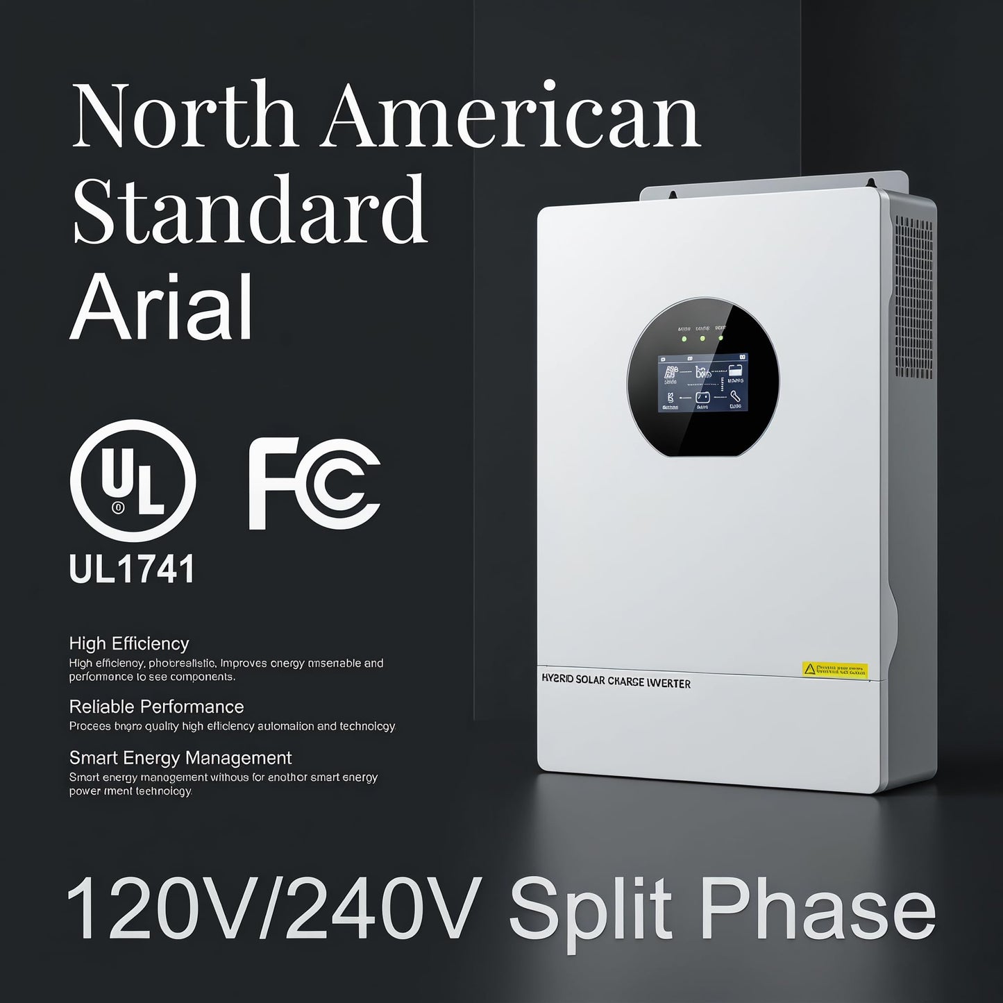 7200W Split-Phase Hybrid Solar Inverter, 120V/240V, 150A Dual MPPT, 48V Battery, UL Certified for Home Backup