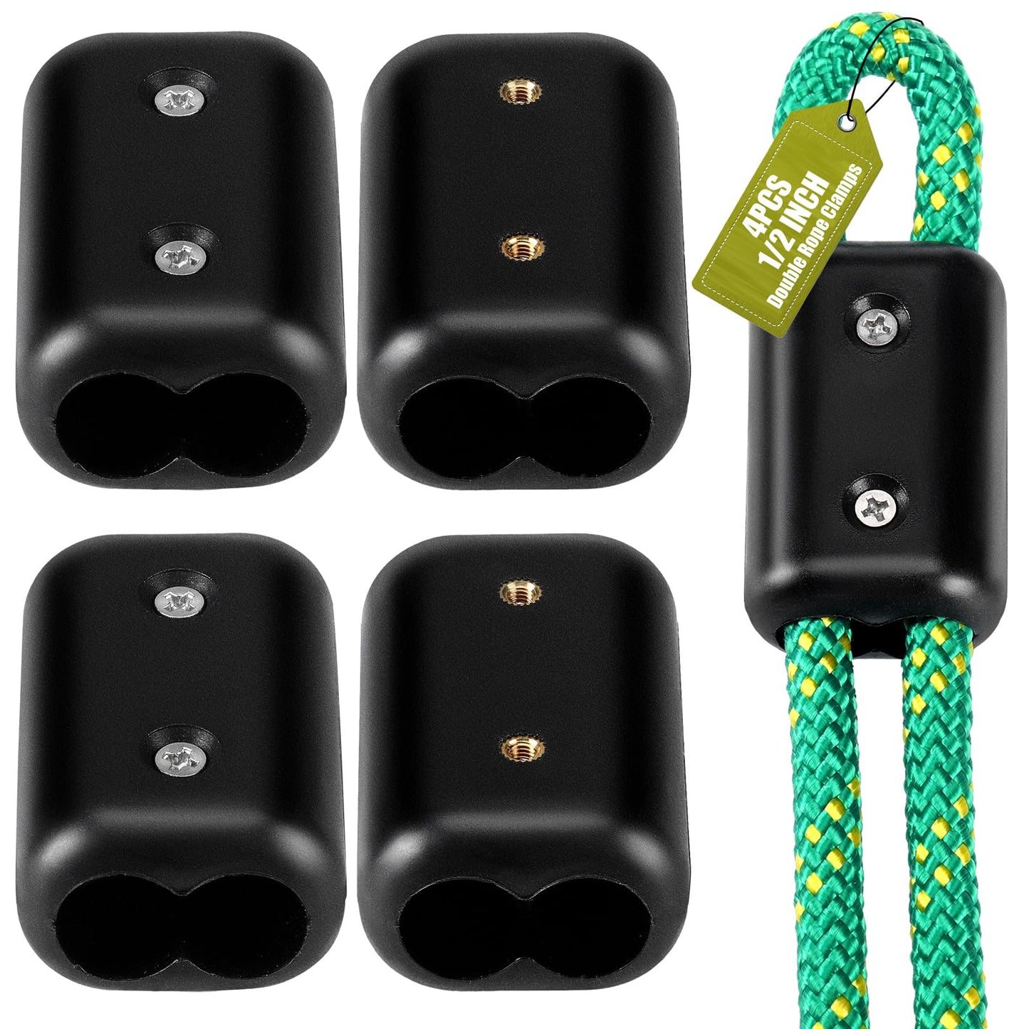 WinnerWhy 4 Pcs Double Rope Clamps 1/2 Inch Reusable Rope Clamp Plastic Cord Connector Loop Fasteners for 9-10mm Double Nylon Braided Cord Pet Leash
