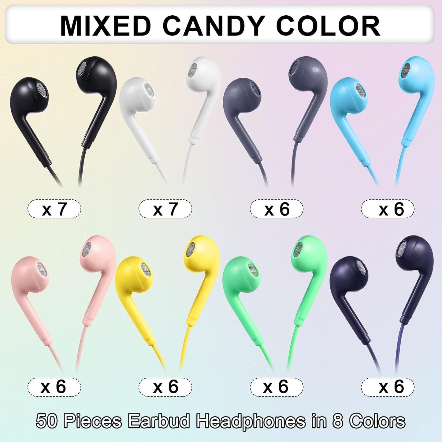 50 Pack 3.5mm Xinnun Bulk Earbud Headphones with Mic Student in Ear Earbuds Classroom Wired Ear Buds with Headphone