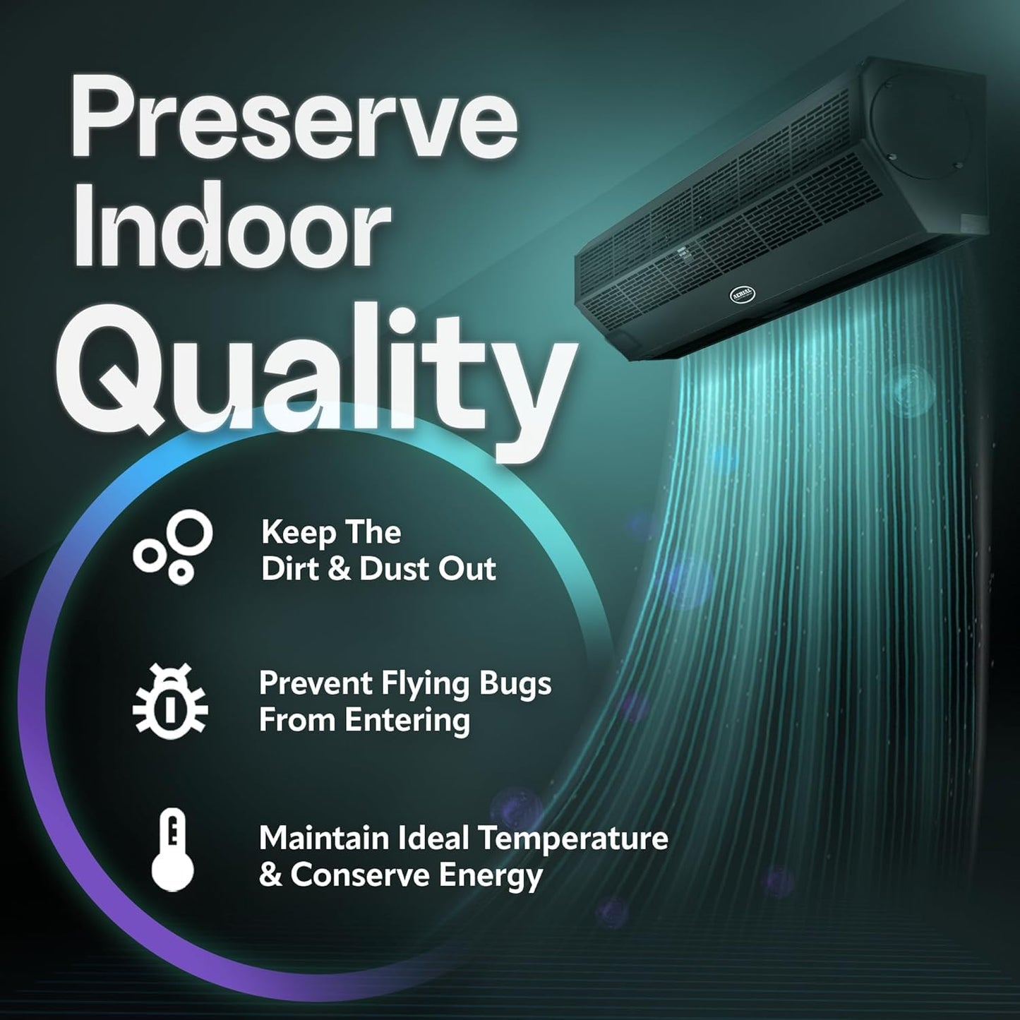 DuraSteel Wall Mounted Air Curtains for Doors Commercial - 36 Inch Black Fly Fans - Super Power Over Door Fan with MS Switch - Sliding Under Door Fans to Move Air Curtain Blower Keep Flies Bugs Out