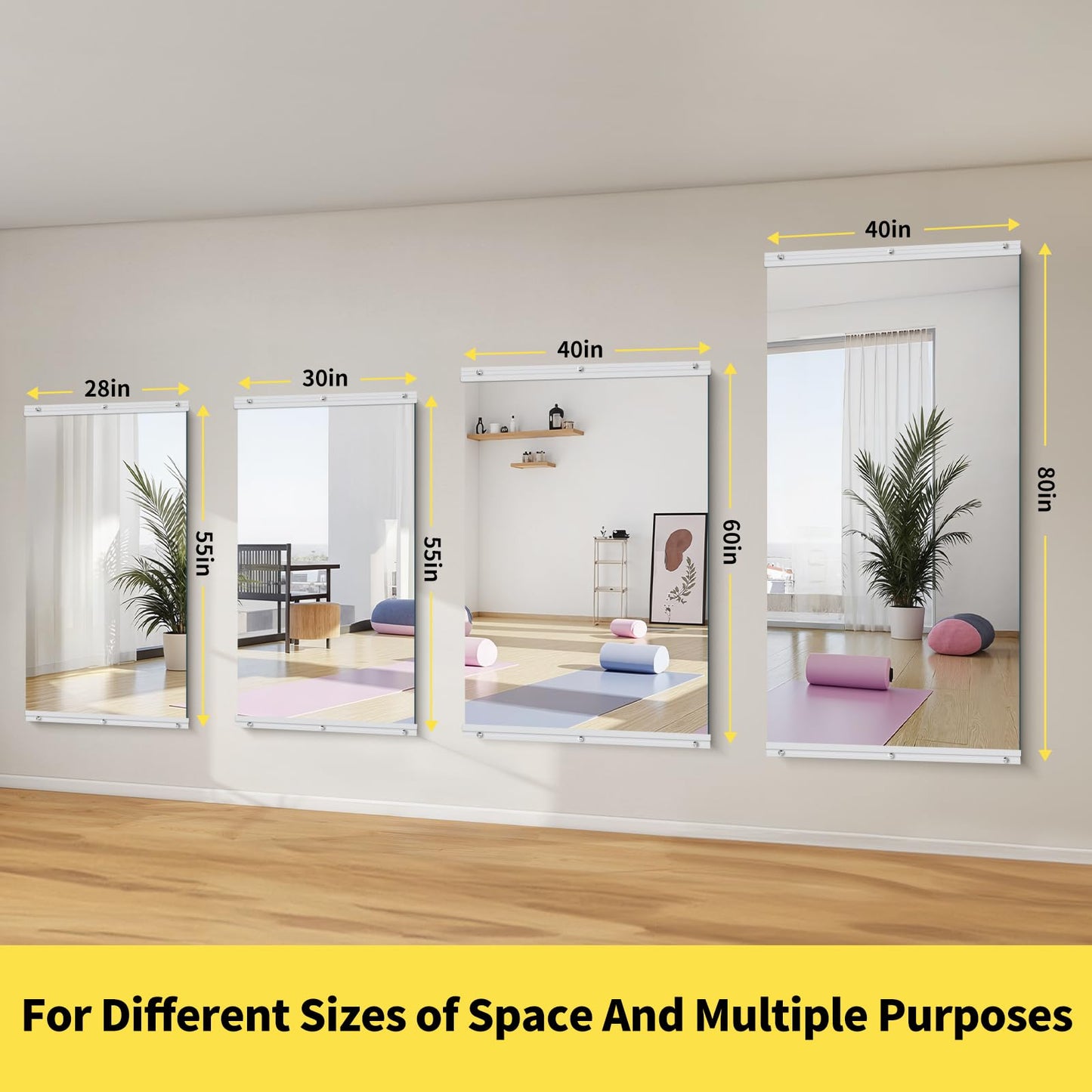 InfiniGlass Home Gym Mirror - 80x40 Inch,3PCS Frameless Tempered Glass Full Body Mirror for Wall Mount - Ideal for Yoga, Workout, Bedroom, Dance Studio (Silver)