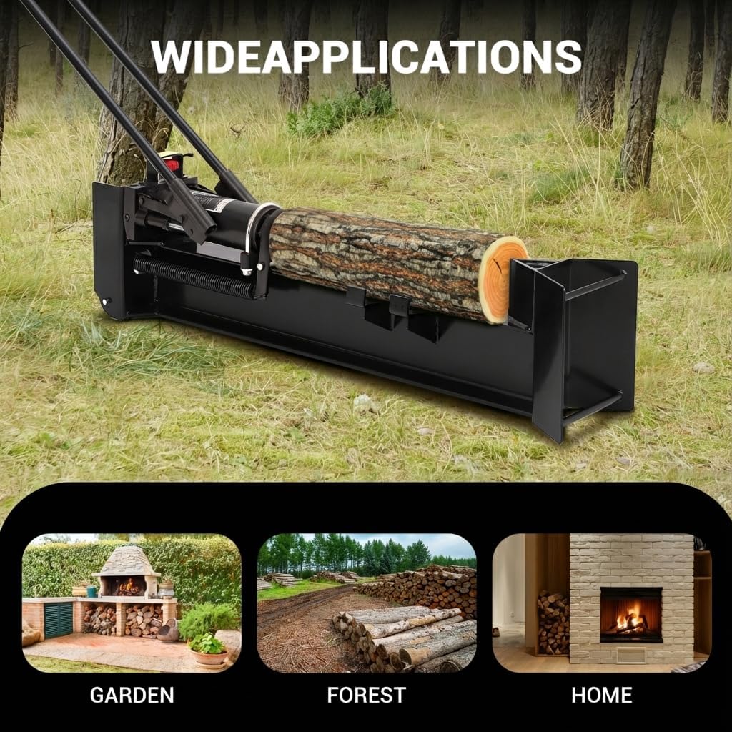 EliteEdge 12 Ton Manual Hydraulic Log Splitter, Heavy Duty Horizontal Firewood Splitter with Steel Frame & Transport Wheels for Farm, Backyard & Homestead