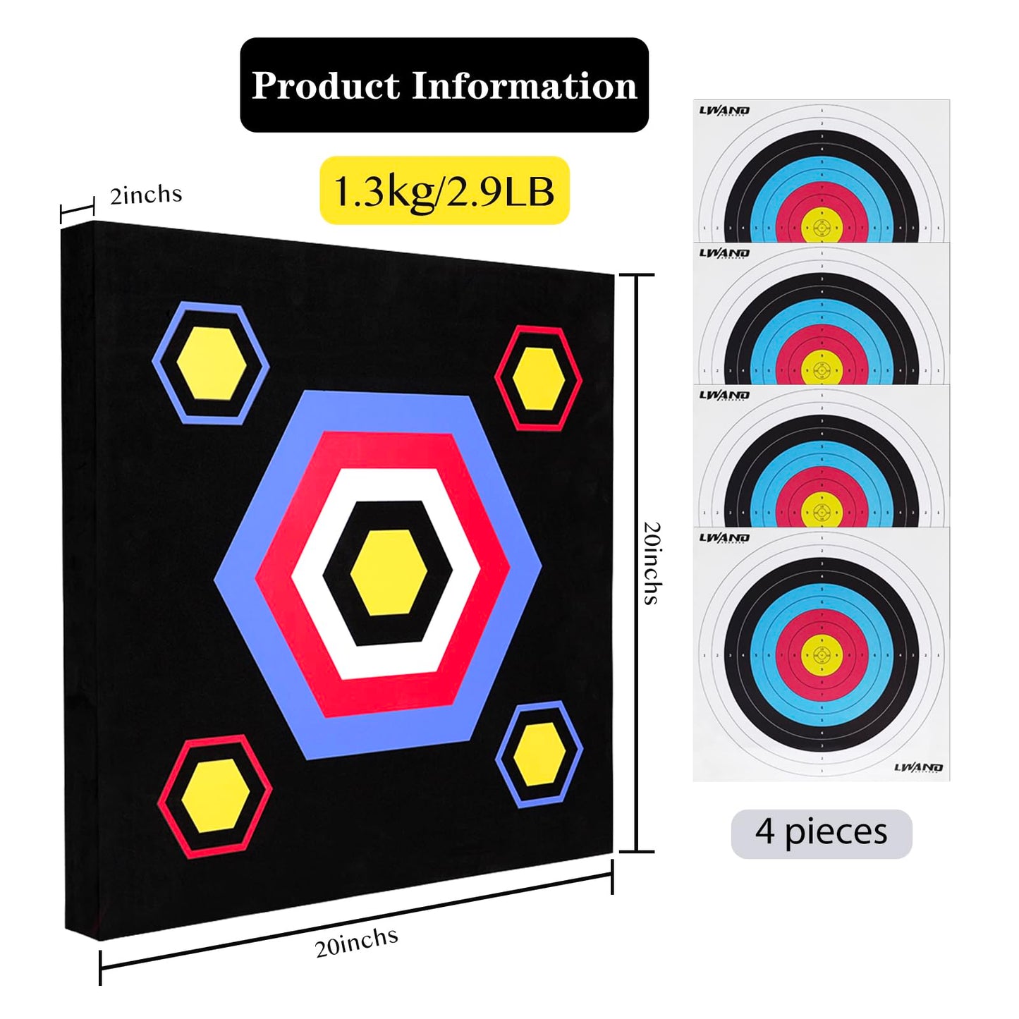 LWANO 20'' Archery Targets High-Density EVA Foam Bow Targets for Recurve & Compound Bow Backyard Outdoor Practice Bow & Arrow Training Shooting