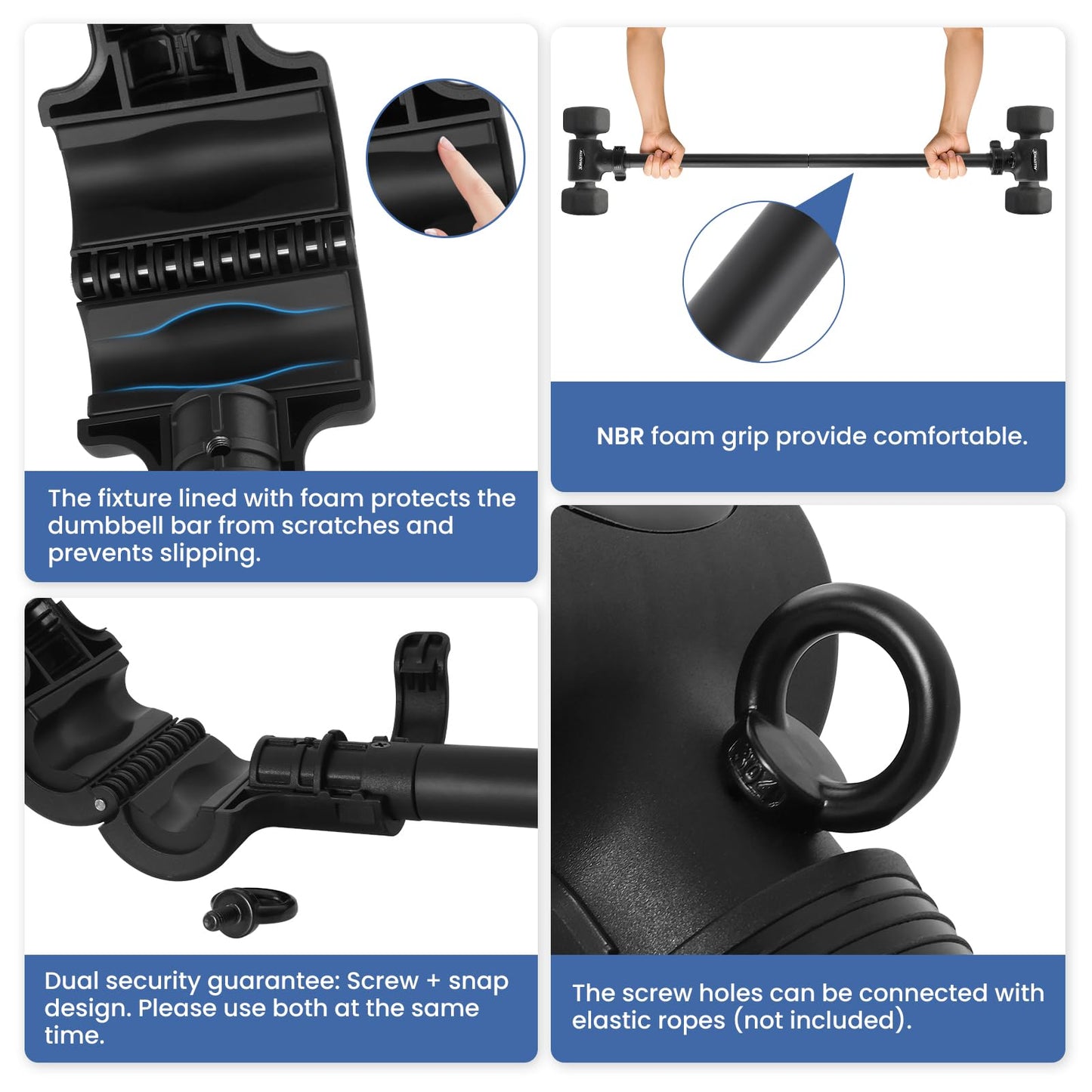 ALLOYNIX Dumbbell to Barbell Converter 2.0 – Transform Dumbbells into Barbell Set for Home Gym, Adjustable Weight Bar with Anti-Slip Foam Grip, Steel Clamp & 200LB Max Capacity, Compatible with Standard Dumbbells