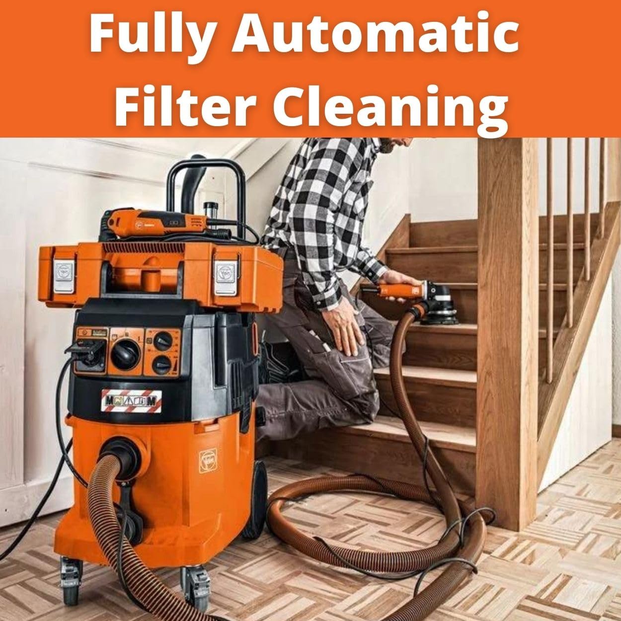 Fein Turbo II X AC PRO Set HEPA Wet/Dry Dust Extractor with Automatic Filter Cleaning - 9.2-Gallon Capacity, 153 CFM Suction, Includes Hose, Filter and Accessory Kit - 92030070990
