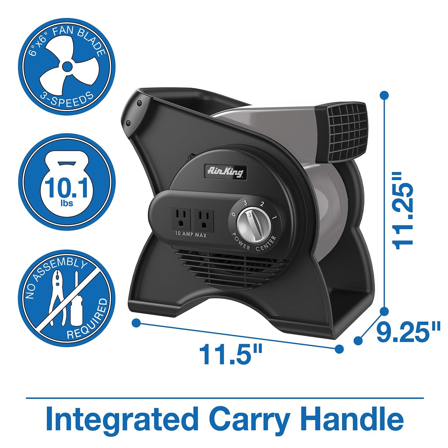 Air King Commercial Grade Pivoting Utility Fan, for Cooling, Ventilating, Exhausting and Drying at Home, Job Site, Work Shop, Construction, 3 Speeds, 11.25", Black, 9550