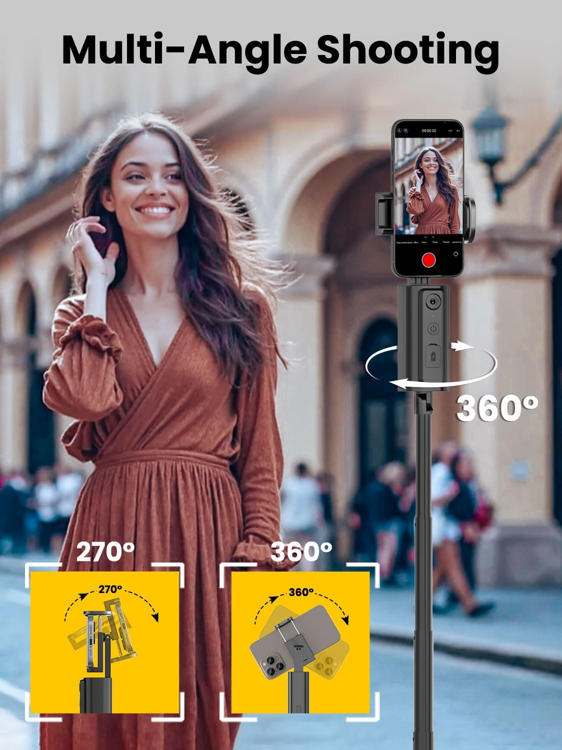 AOCHUAN Android,57'' 360 M3 Face Tracking Tripod for iPhone & Expandable Rotation Selfie Stick that Follows Your