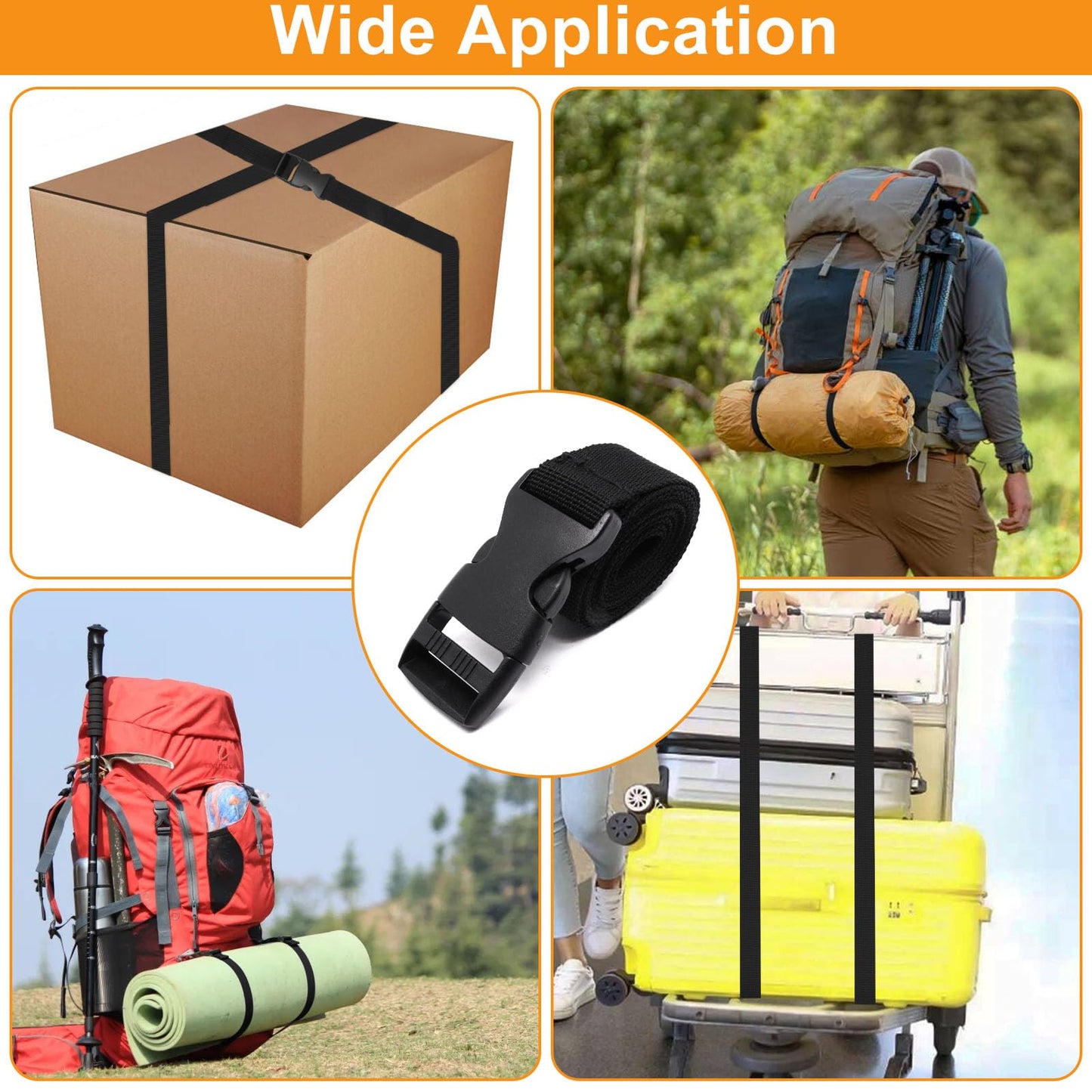 S SYDIEN 5Pcs Black Nylon Strap 1" x 47" (3.9ft) Buckle Straps with Quick Release Adjustable Straps with Buckles, Tie Down Strap for Backpacking, Outdoor Activities